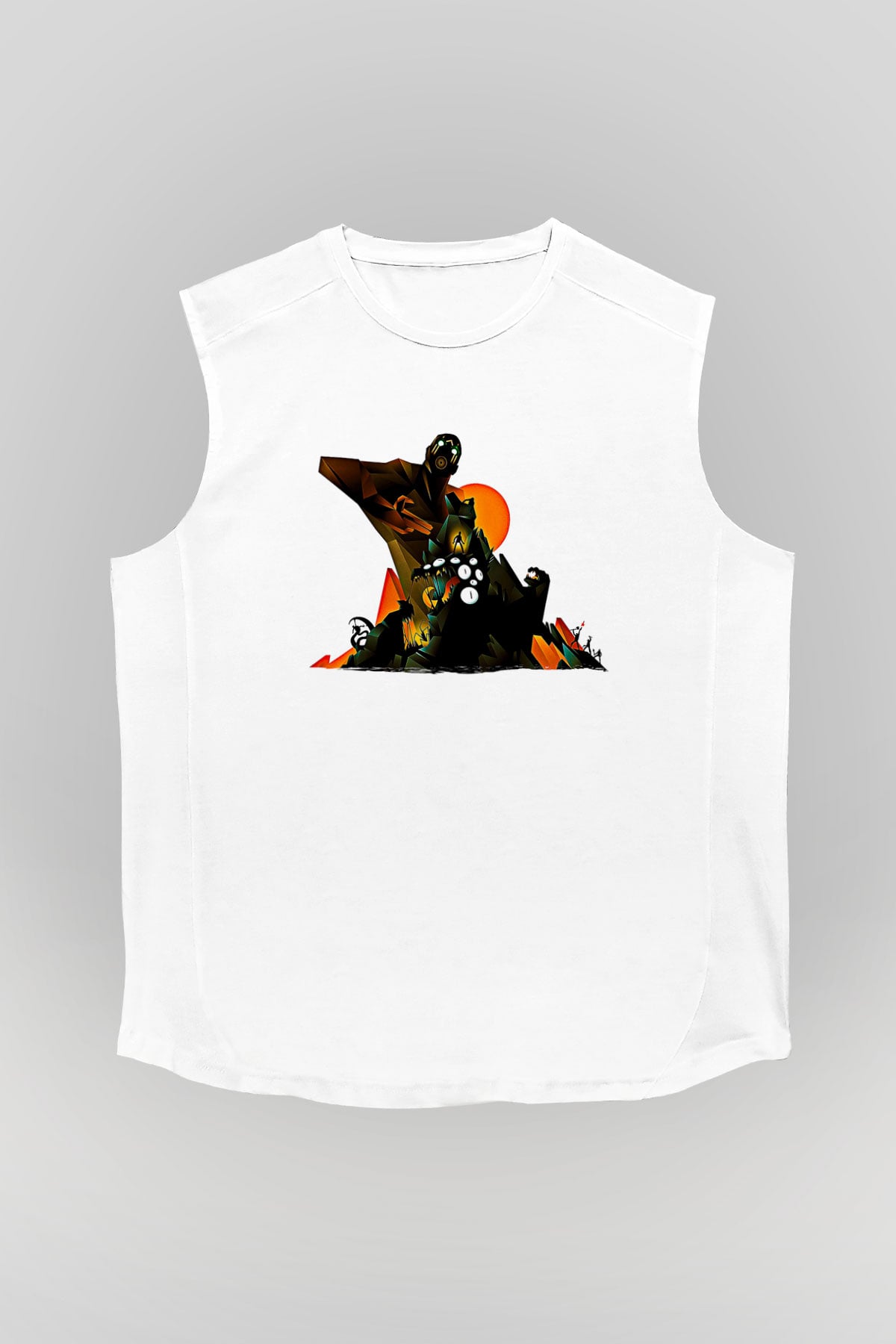 Borderlands Baskılı Beyaz Unisex Kolsuz Tişört - Tshirt