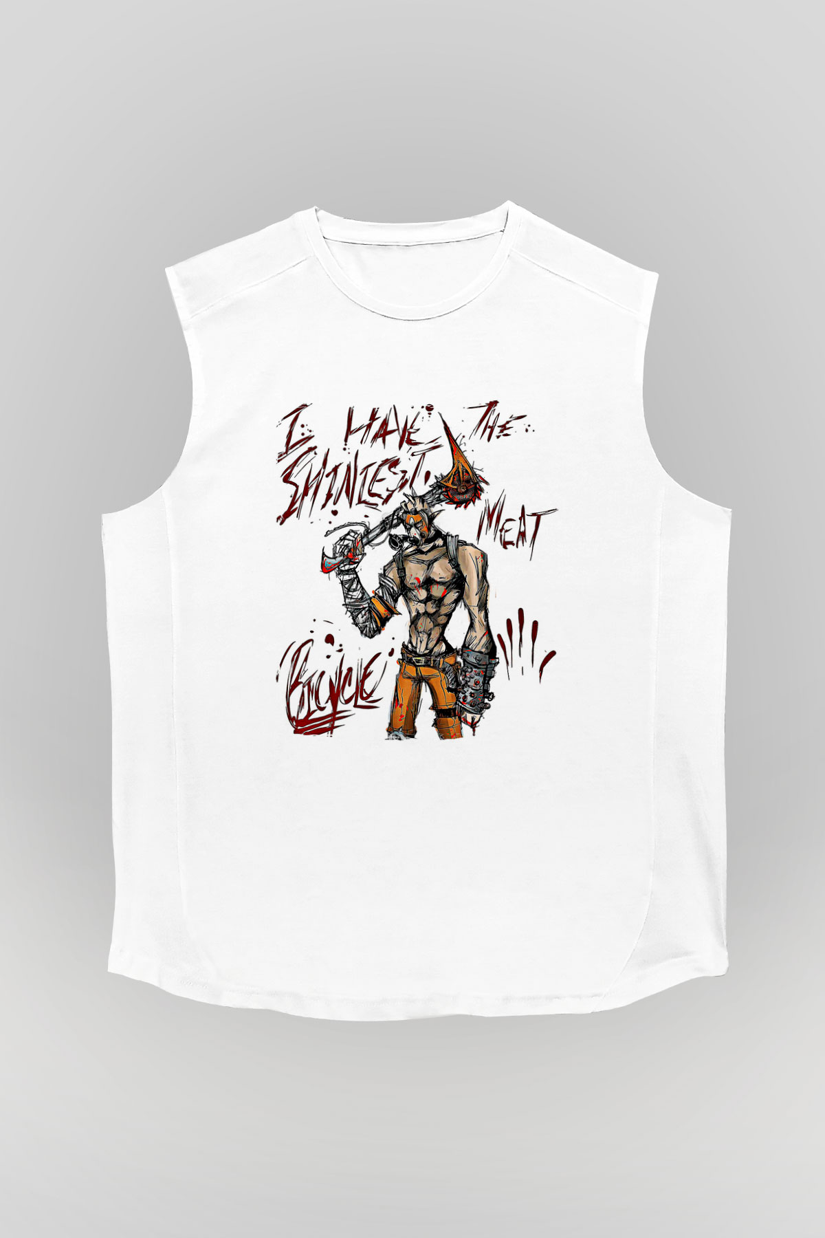 Borderlands Baskılı Beyaz Unisex Kolsuz Tişört - Tshirt