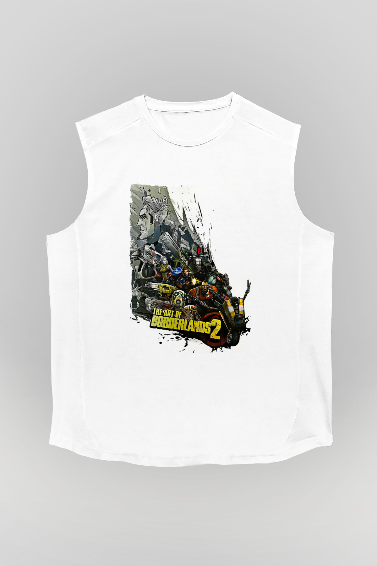 Borderlands Baskılı Beyaz Unisex Kolsuz Tişört - Tshirt