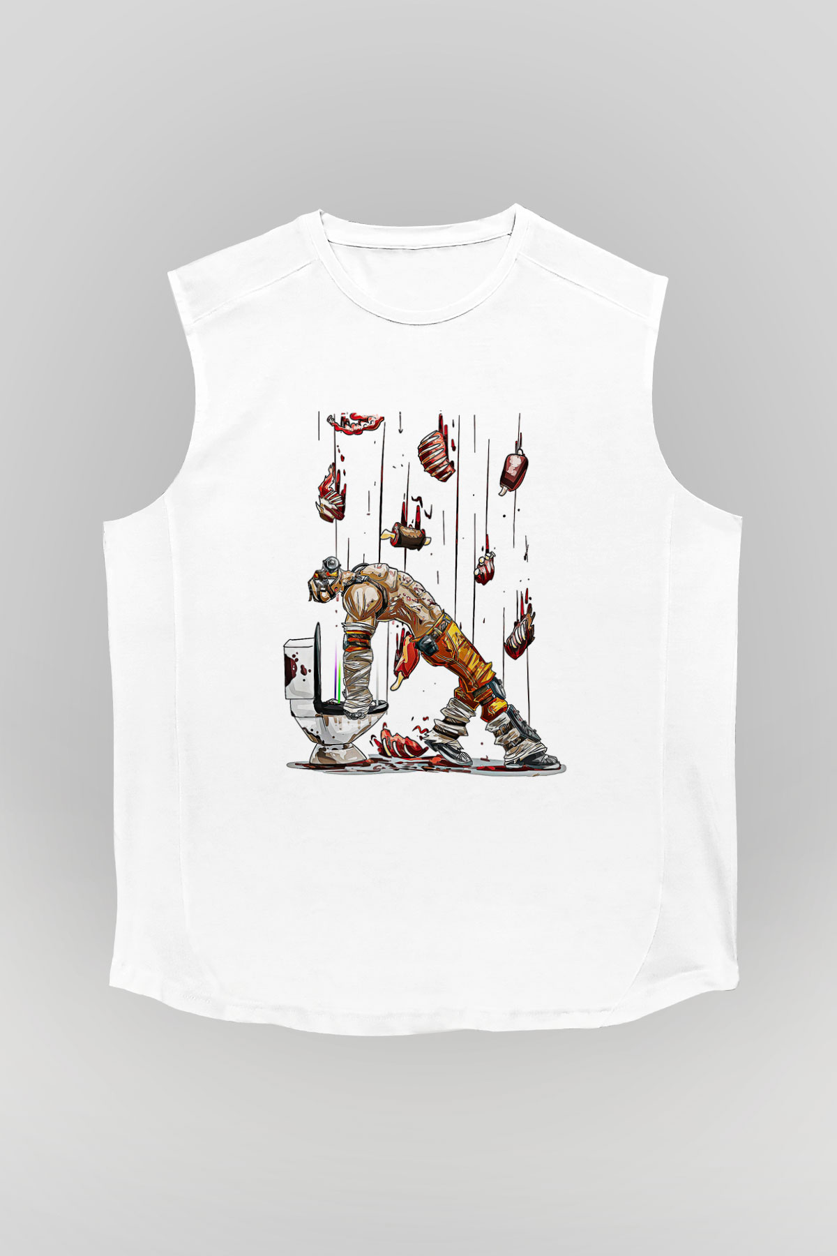 Borderlands Baskılı Beyaz Unisex Kolsuz Tişört - Tshirt