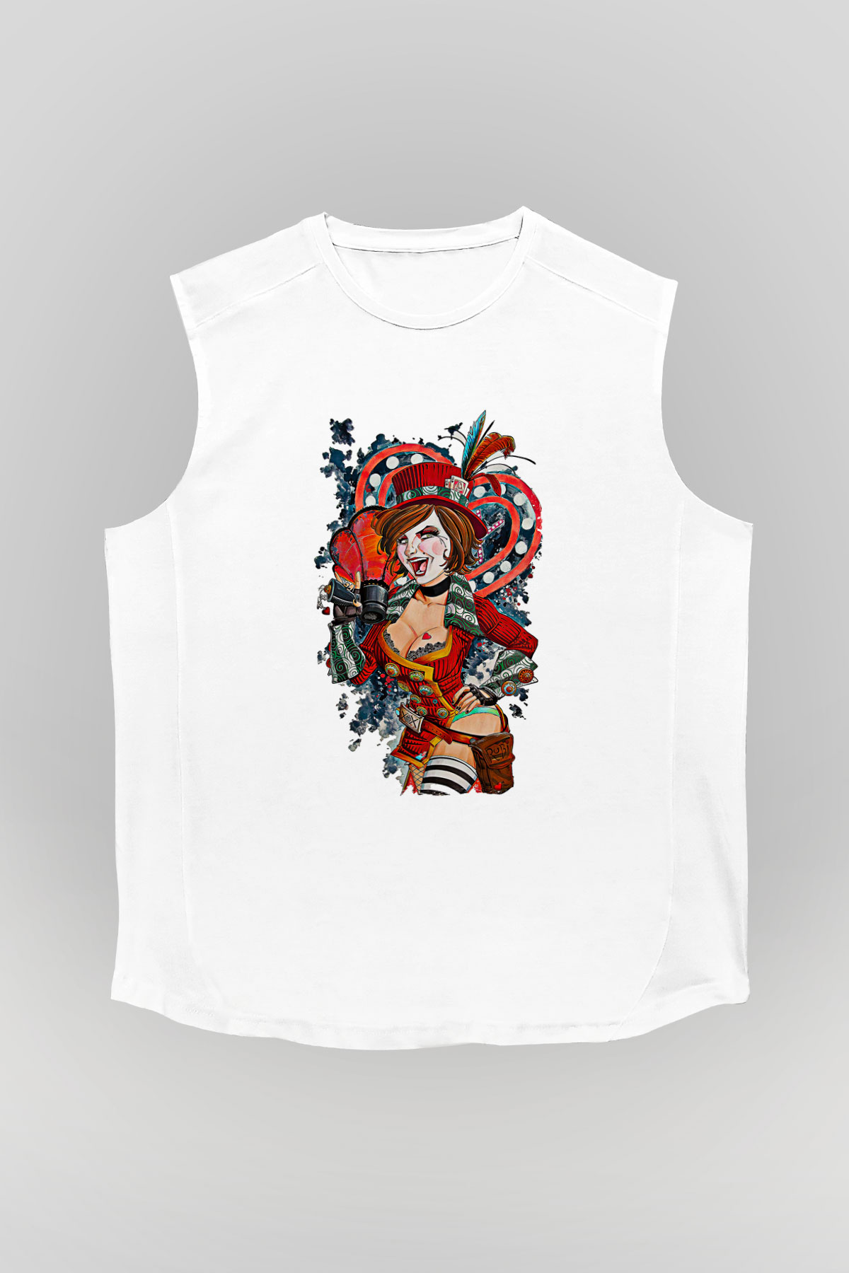 Borderlands Baskılı Beyaz Unisex Kolsuz Tişört - Tshirt