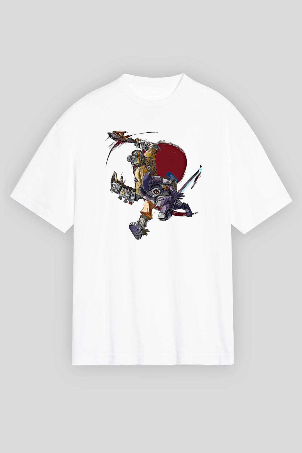 Borderlands Baskılı Beyaz Unisex Oversize Tişört - Tshirt