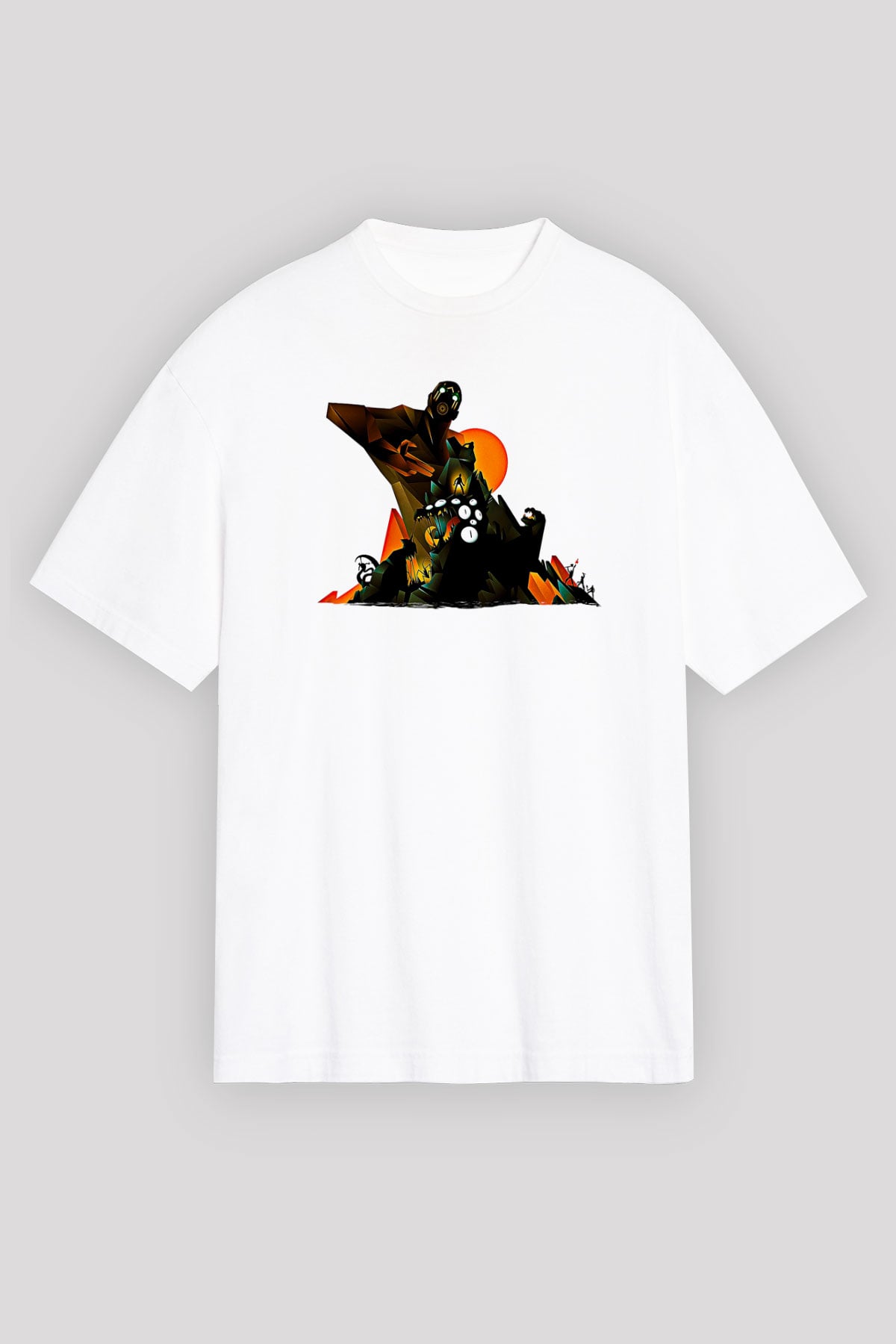 Borderlands Baskılı Beyaz Unisex Oversize Tişört - Tshirt