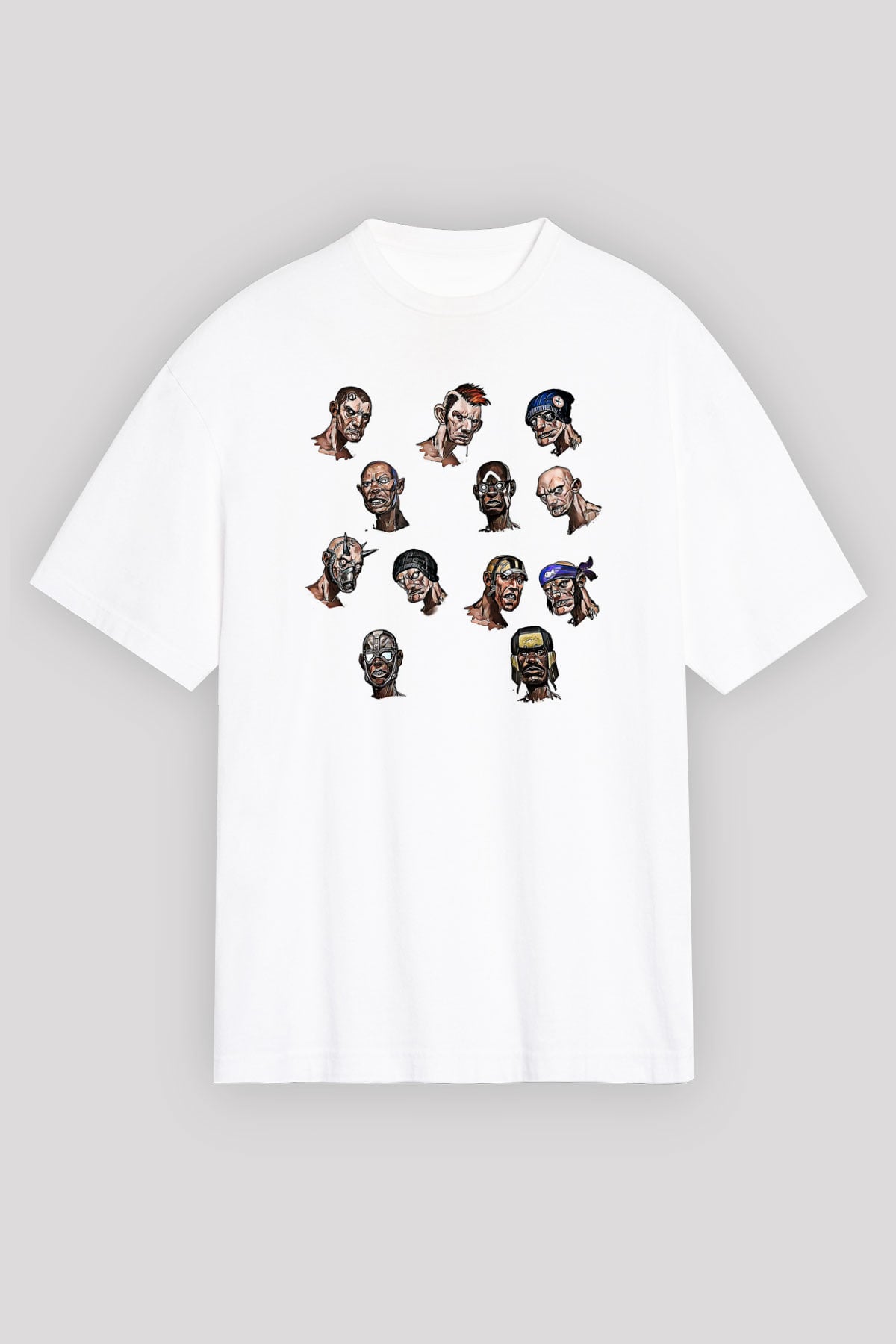 Borderlands Baskılı Beyaz Unisex Oversize Tişört - Tshirt