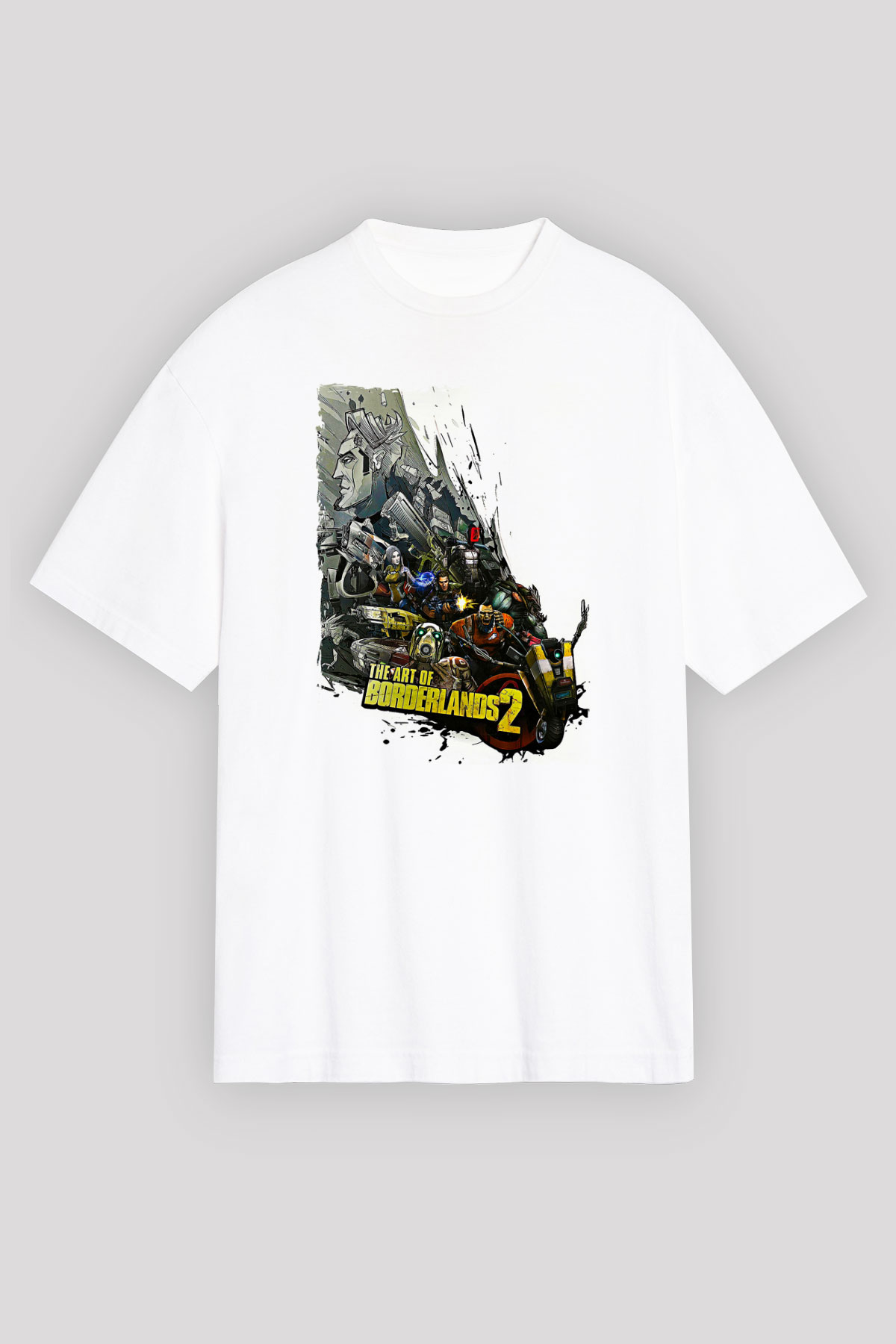 Borderlands Baskılı Beyaz Unisex Oversize Tişört - Tshirt