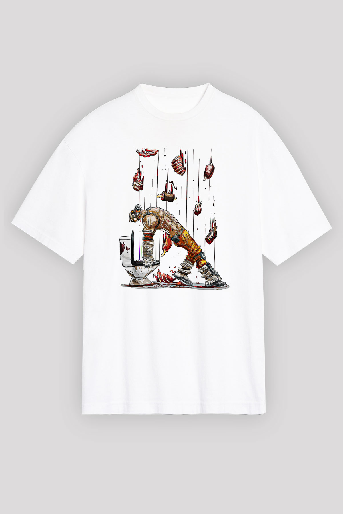 Borderlands Baskılı Beyaz Unisex Oversize Tişört - Tshirt