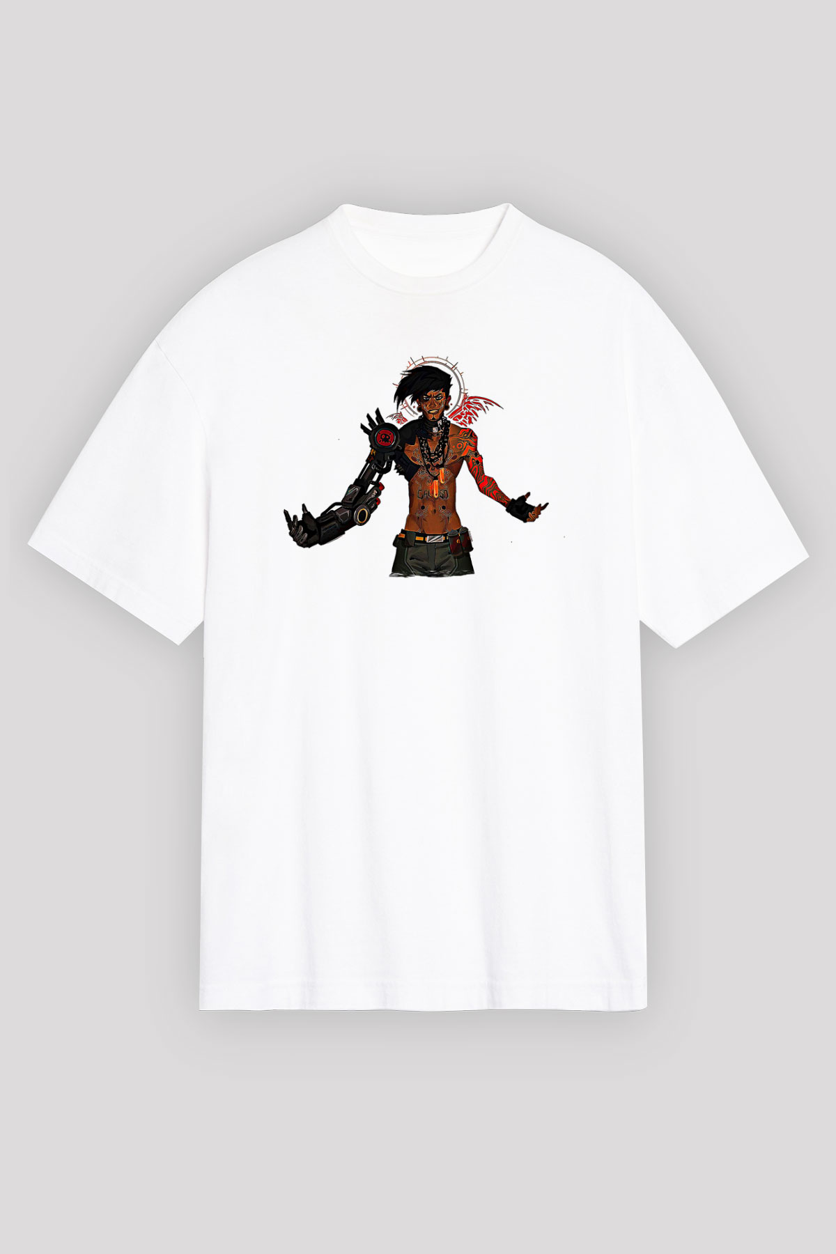 Borderlands Baskılı Beyaz Unisex Oversize Tişört - Tshirt