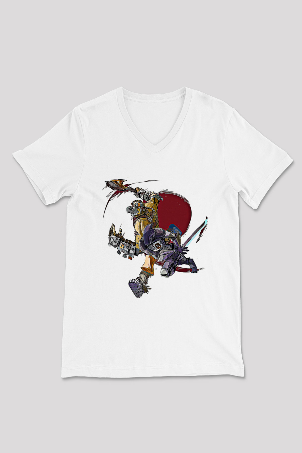 Borderlands Baskılı Beyaz Unisex V Yaka Tişört - Tshirt
