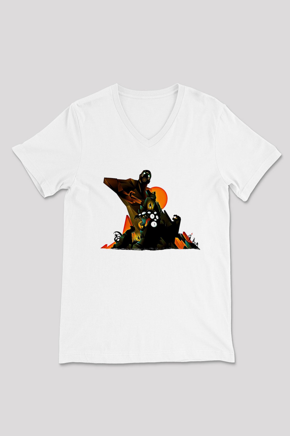 Borderlands Baskılı Beyaz Unisex V Yaka Tişört - Tshirt