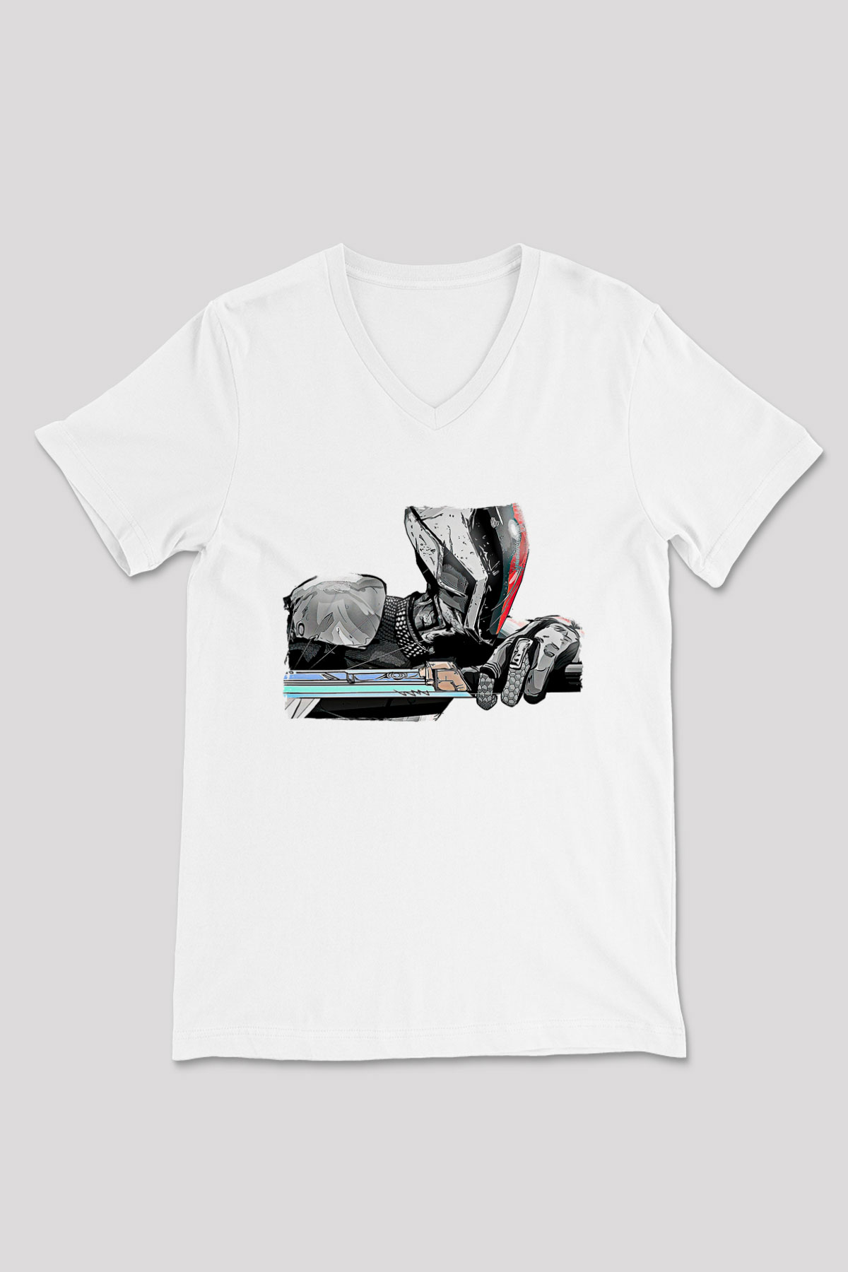 Borderlands Baskılı Beyaz Unisex V Yaka Tişört - Tshirt