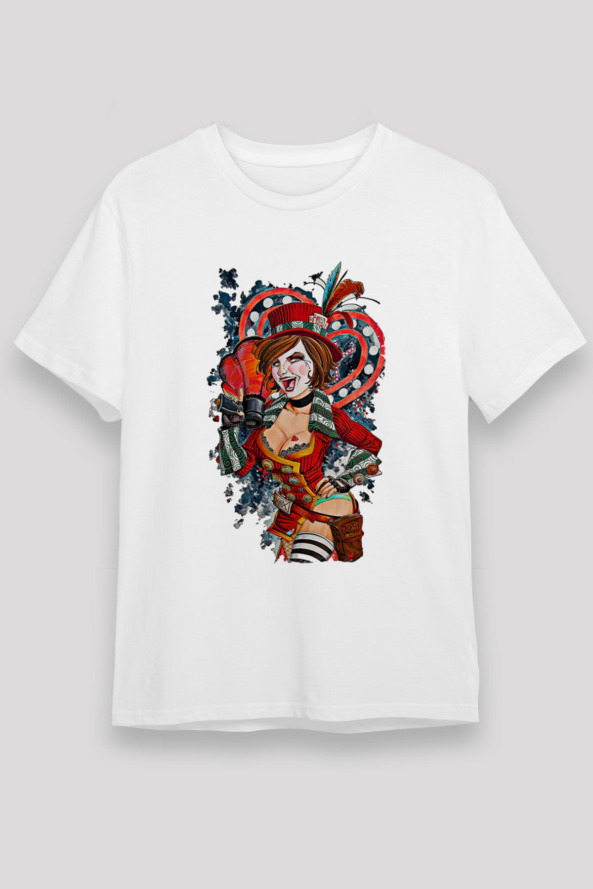 Borderlands Baskılı Unisex Beyaz Tişört - Tshirt
