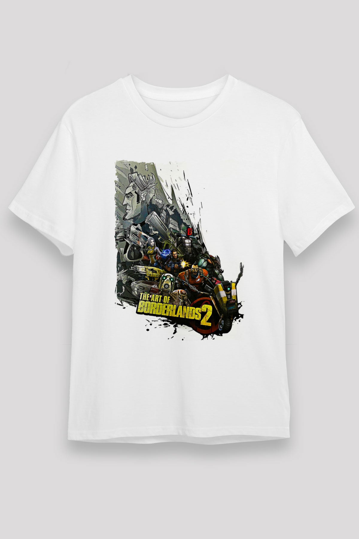Borderlands Baskılı Unisex Beyaz Tişört - Tshirt
