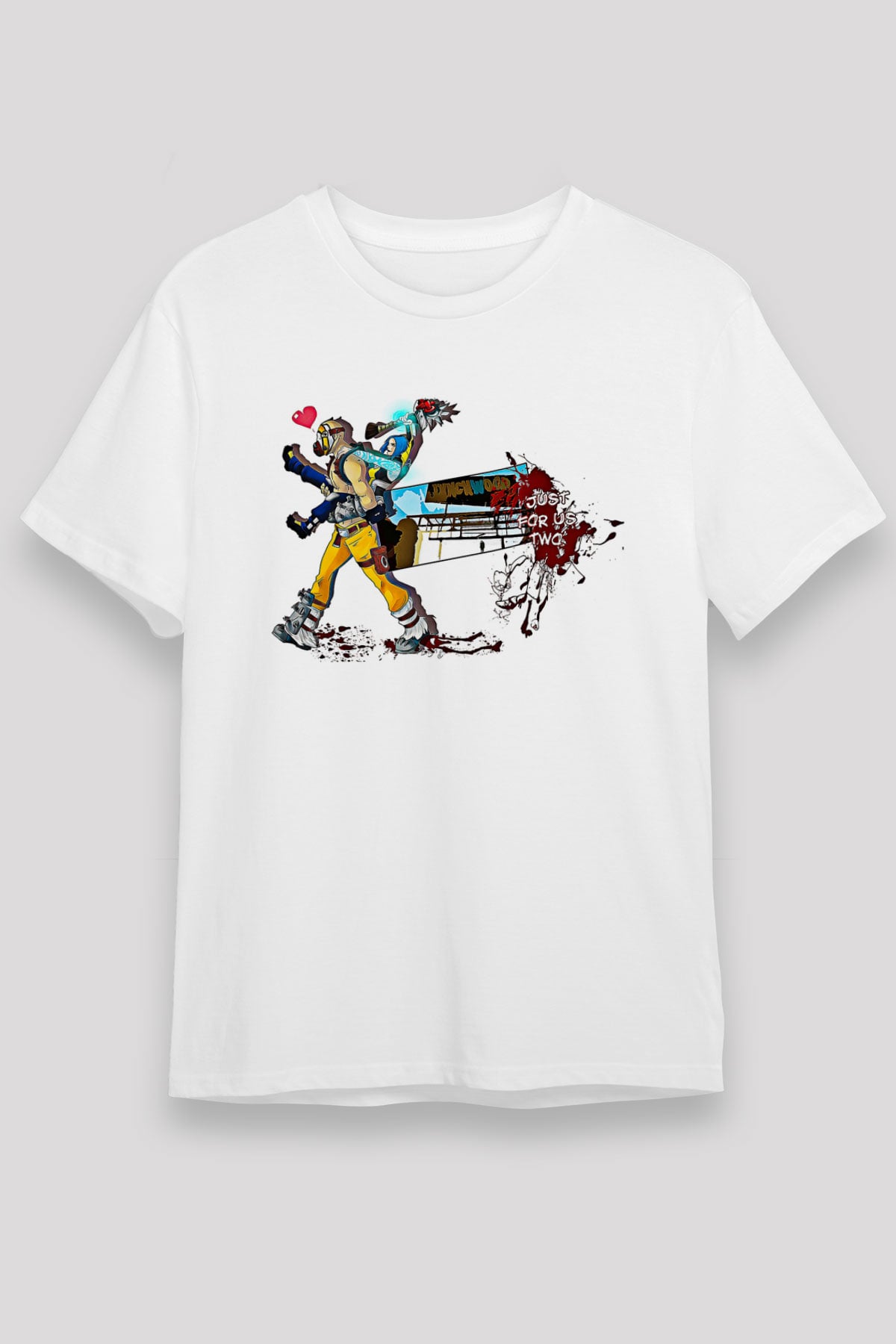 Borderlands Baskılı Unisex Beyaz Tişört - Tshirt