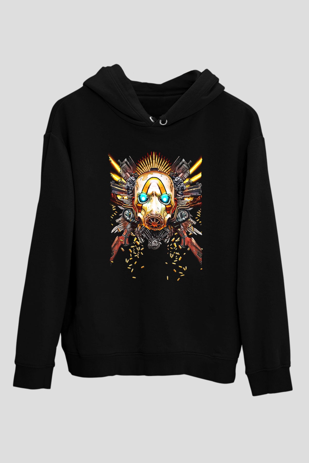 Borderlands Baskılı Unisex Siyah Kapüşonlu Sweatshirt