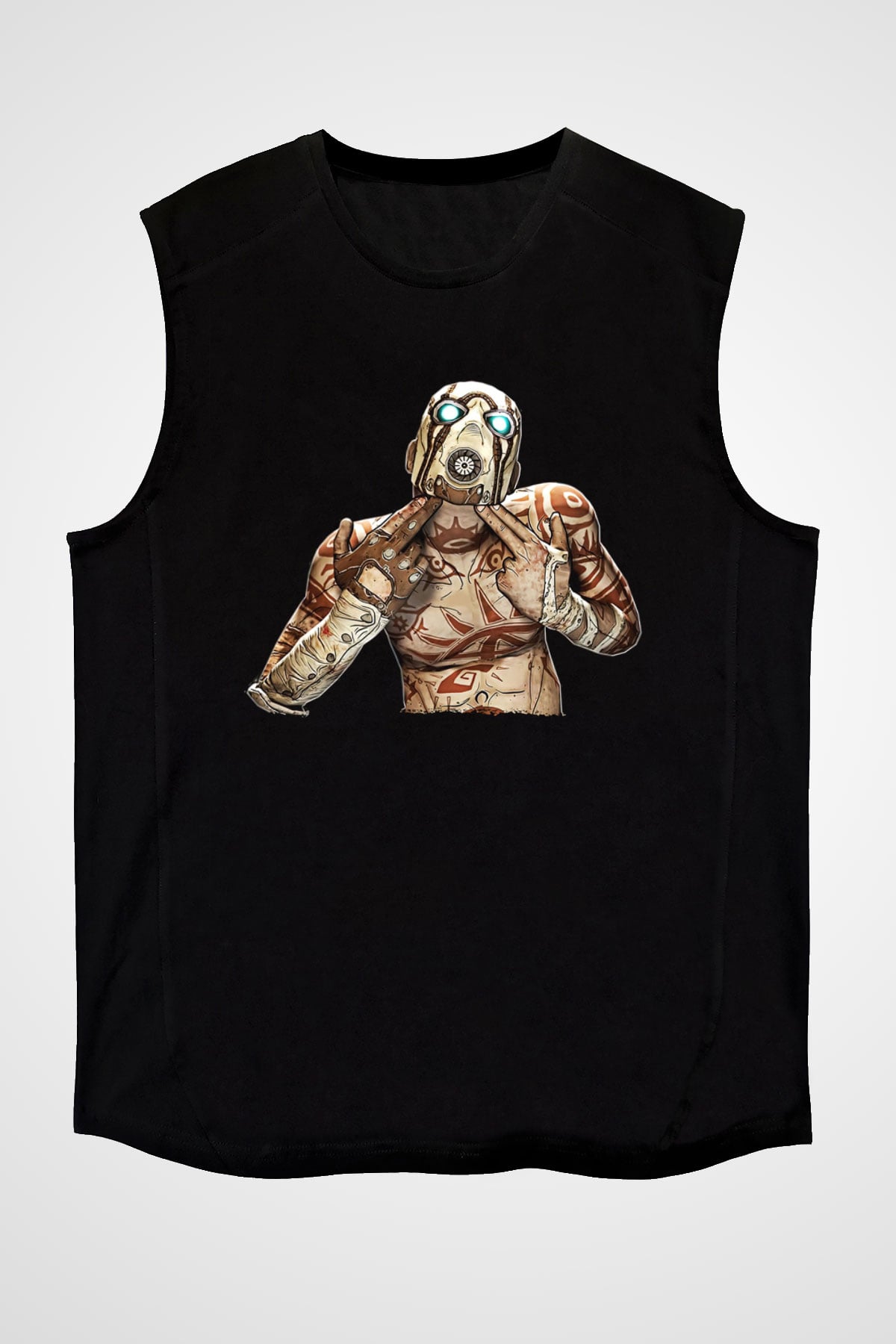Borderlands Baskılı Unisex Siyah Kolsuz Tişört - Tshirt