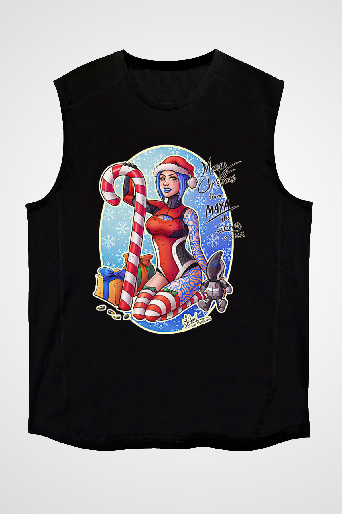 Borderlands Baskılı Unisex Siyah Kolsuz Tişört - Tshirt