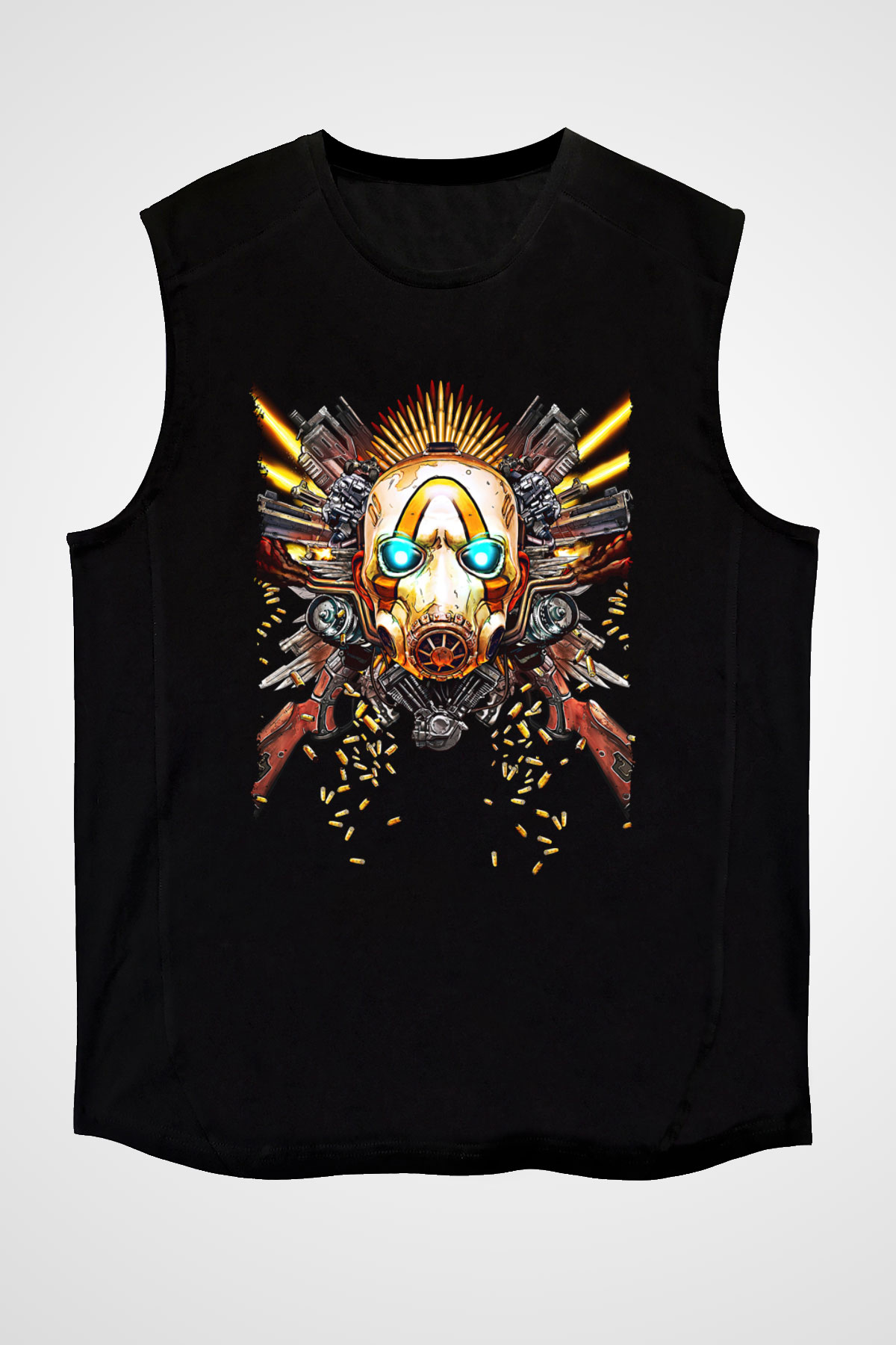 Borderlands Baskılı Unisex Siyah Kolsuz Tişört - Tshirt