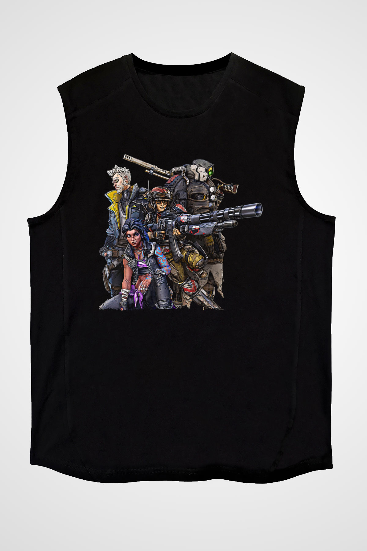 Borderlands Baskılı Unisex Siyah Kolsuz Tişört - Tshirt