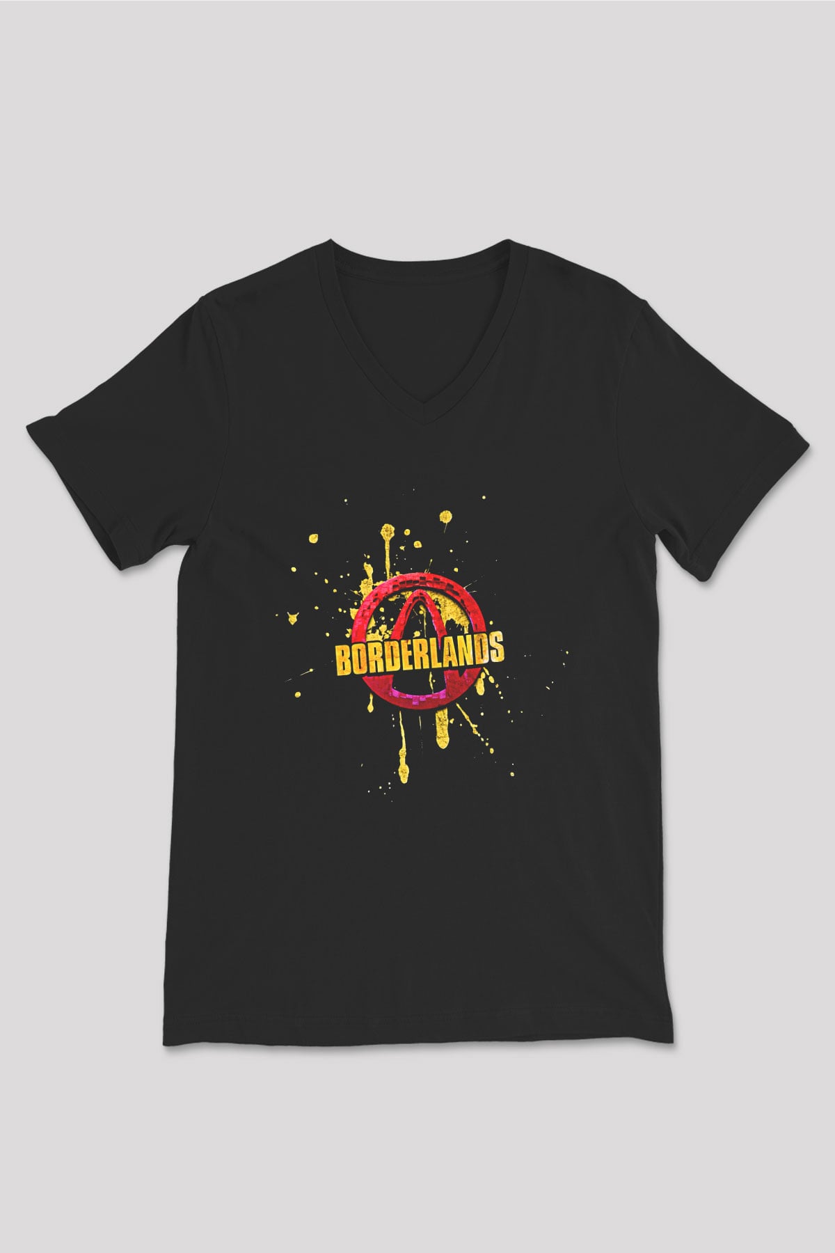 Borderlands Baskılı Unisex Siyah V Yaka Tişört - Tshirt