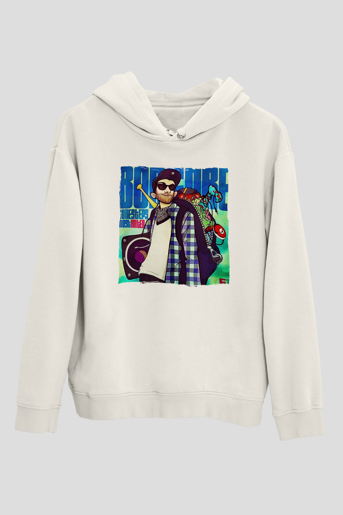 Borgore Beyaz Unisex Kapüşonlu Sweatshirt