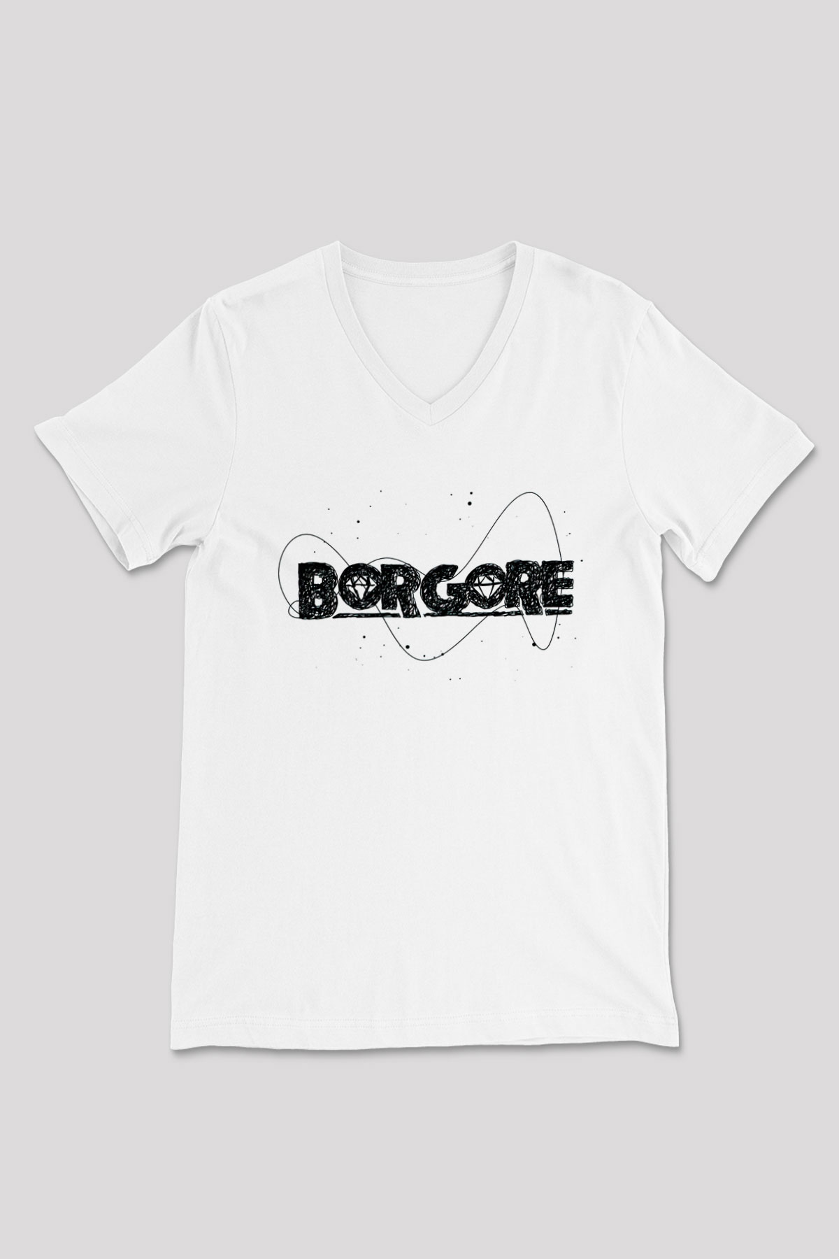 Borgore Beyaz Unisex V Yaka Tişört
