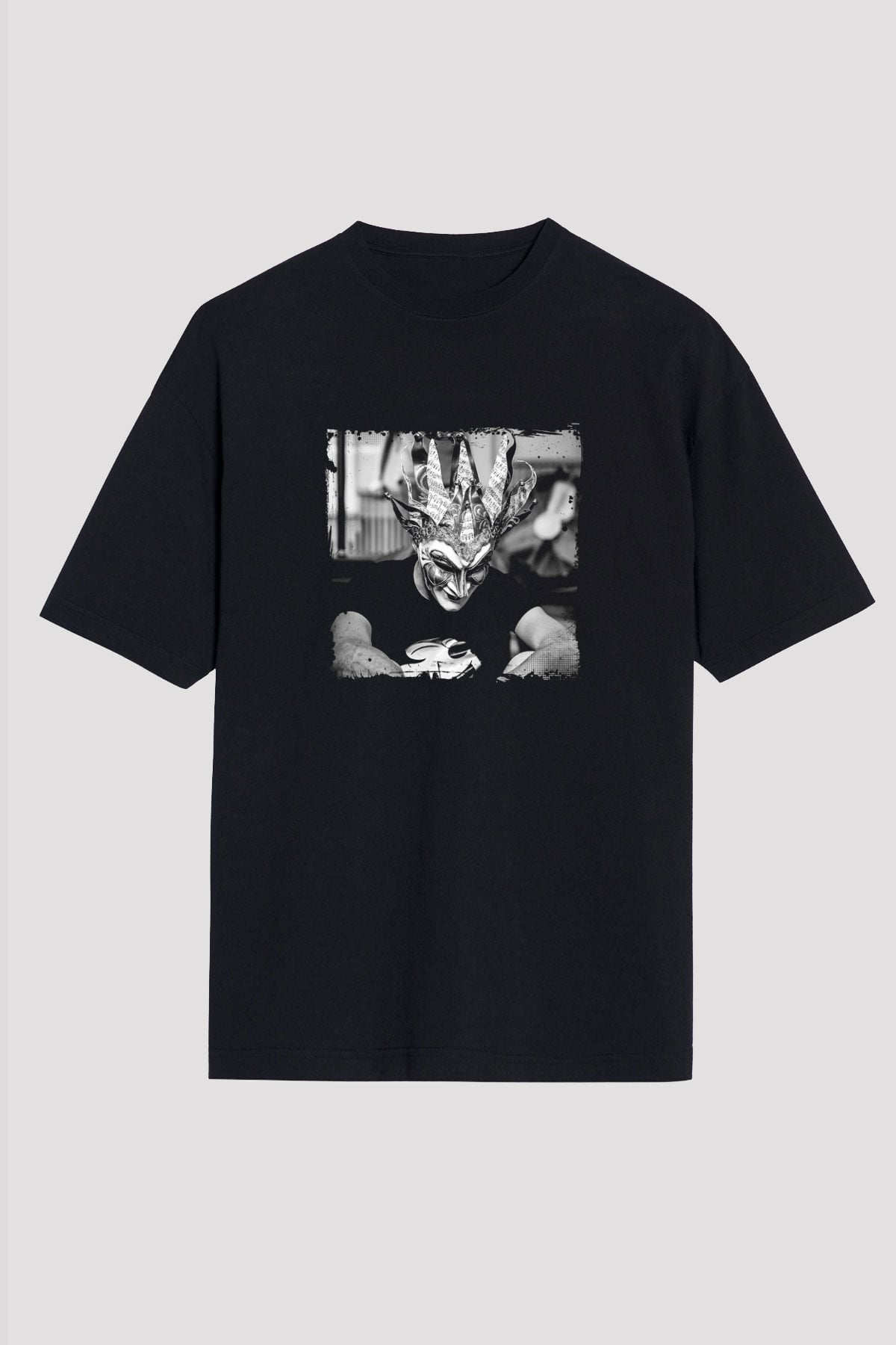 Boris Brejcha Baskılı Unisex Oversize Siyah Tişört
