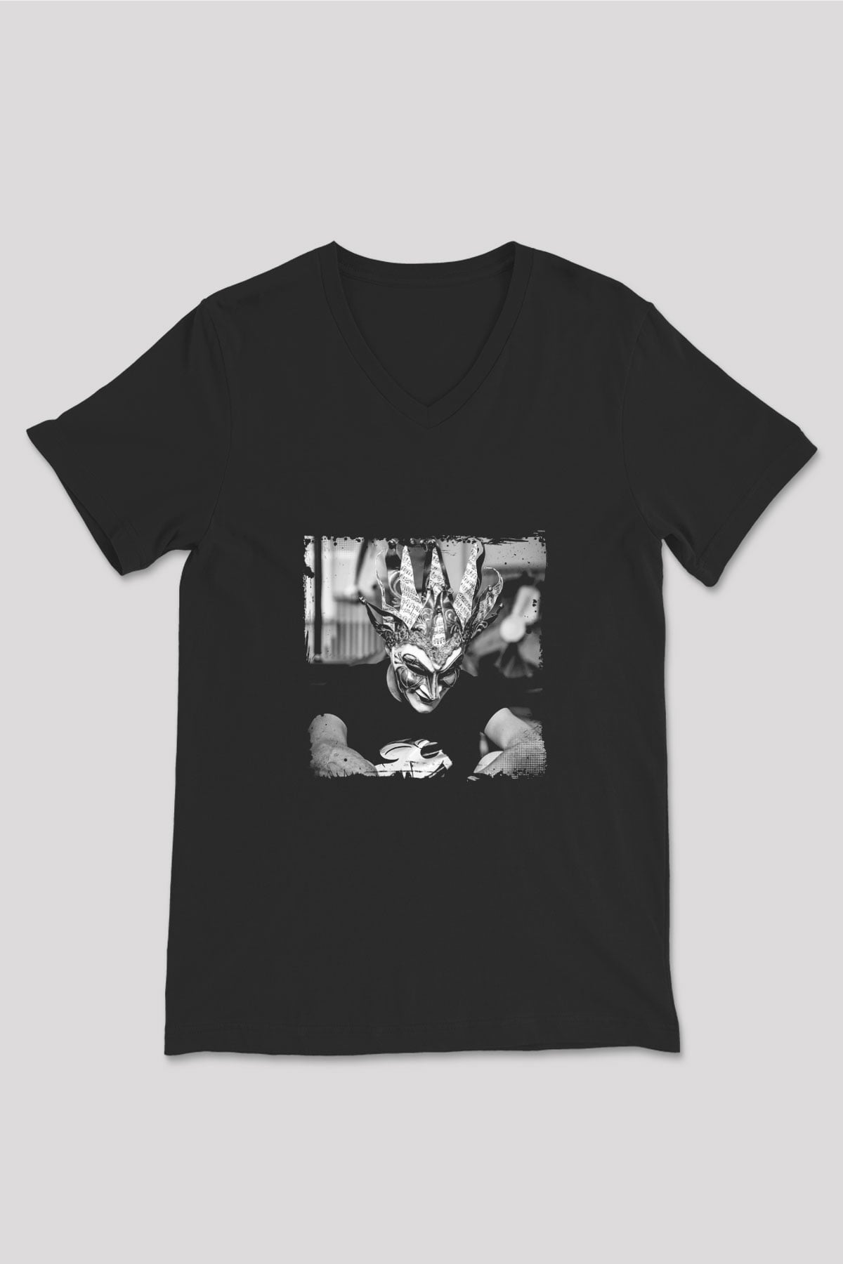Boris Brejcha Baskılı Unisex Siyah V Yaka Tişört