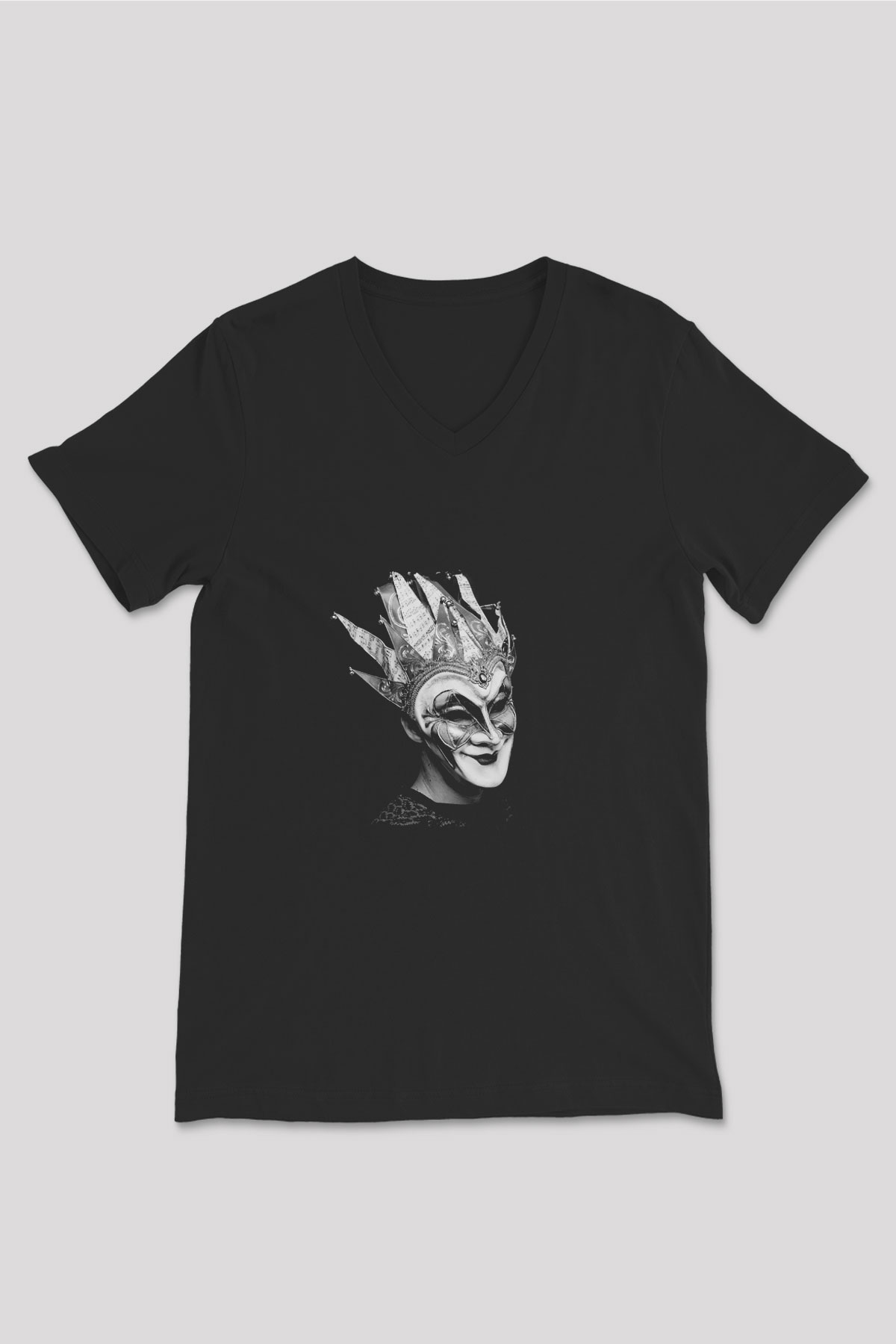 Boris Brejcha Baskılı Unisex Siyah V Yaka Tişört