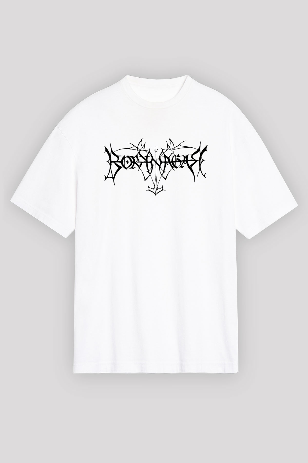 Borknagar Baskılı Beyaz Unisex Oversize Tişört - Tshirt