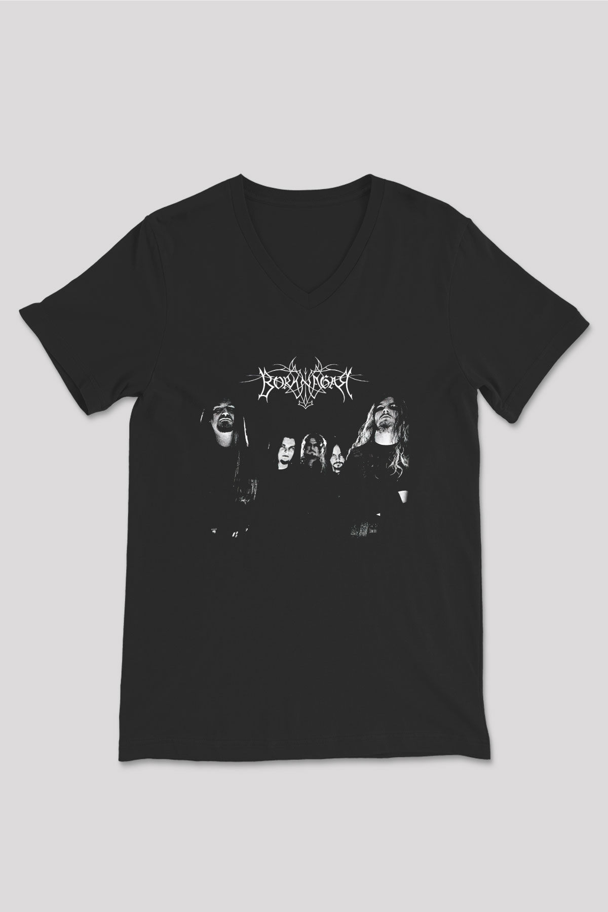 Borknagar Baskılı Unisex Siyah V Yaka Tişört - Tshirt