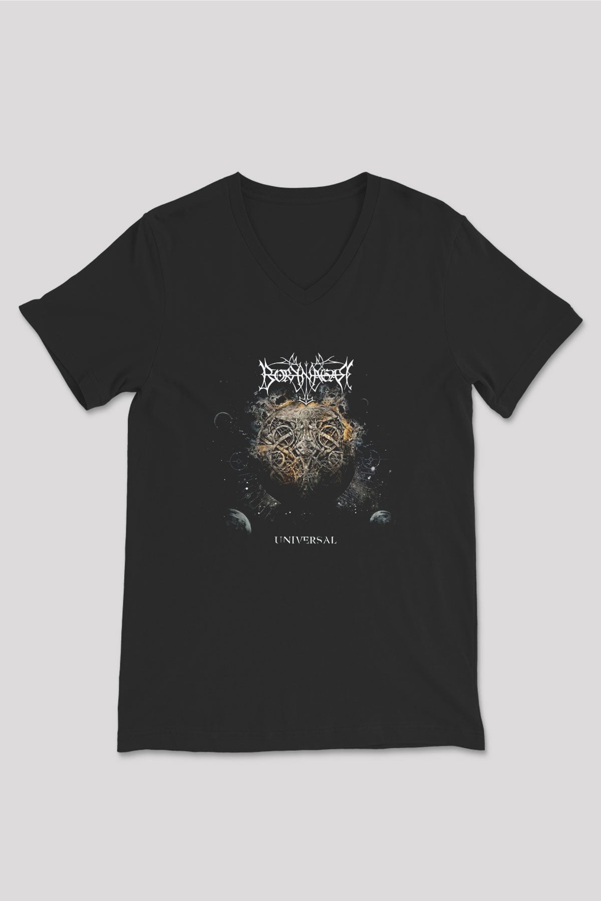 Borknagar Baskılı Unisex Siyah V Yaka Tişört - Tshirt