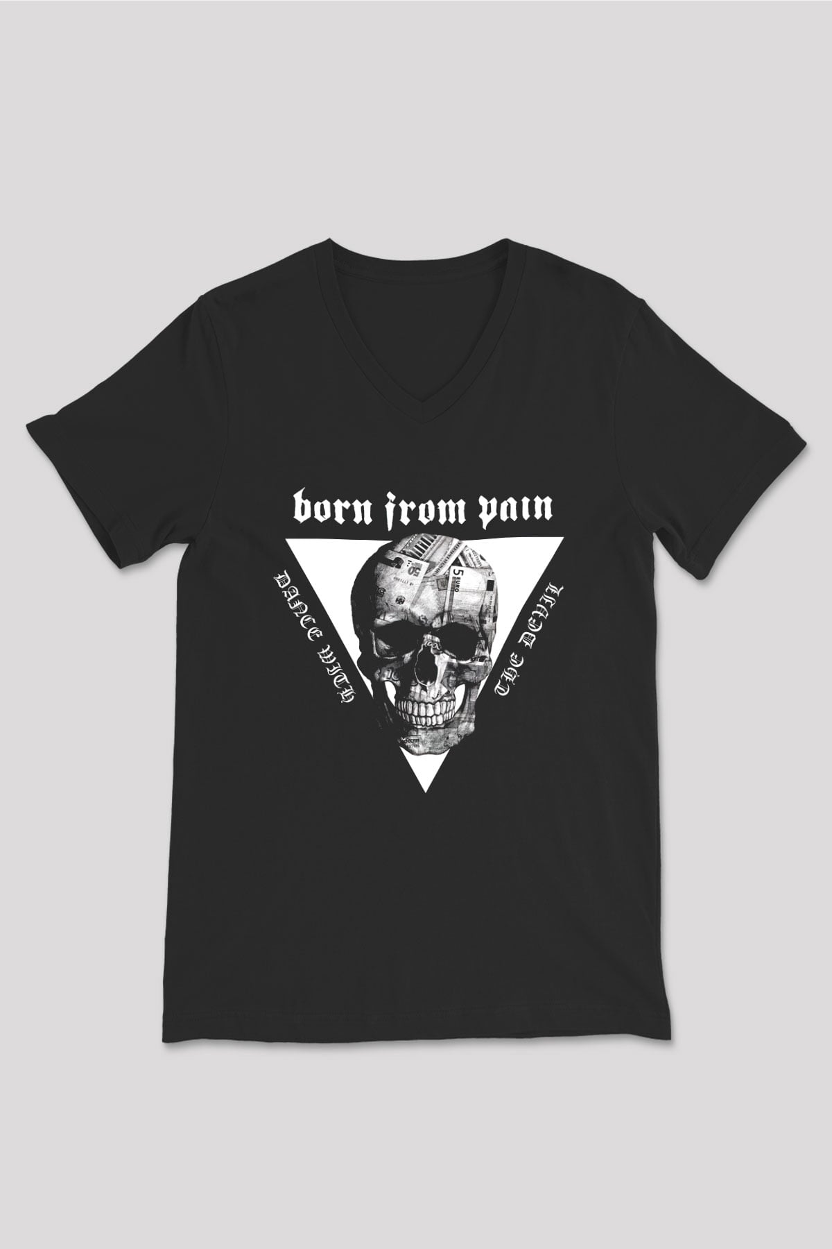 Born from Pain Siyah Unisex V Yaka Tişört T-Shirt