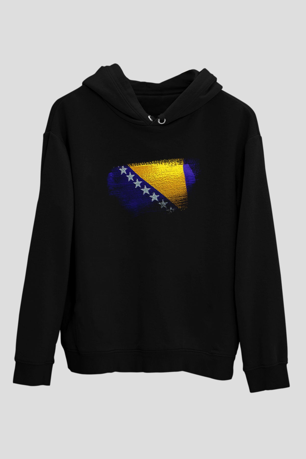 Bosna Hersek - Bosnia Herzegovina Bayrağı Baskılı Unisex Siyah Hoodie