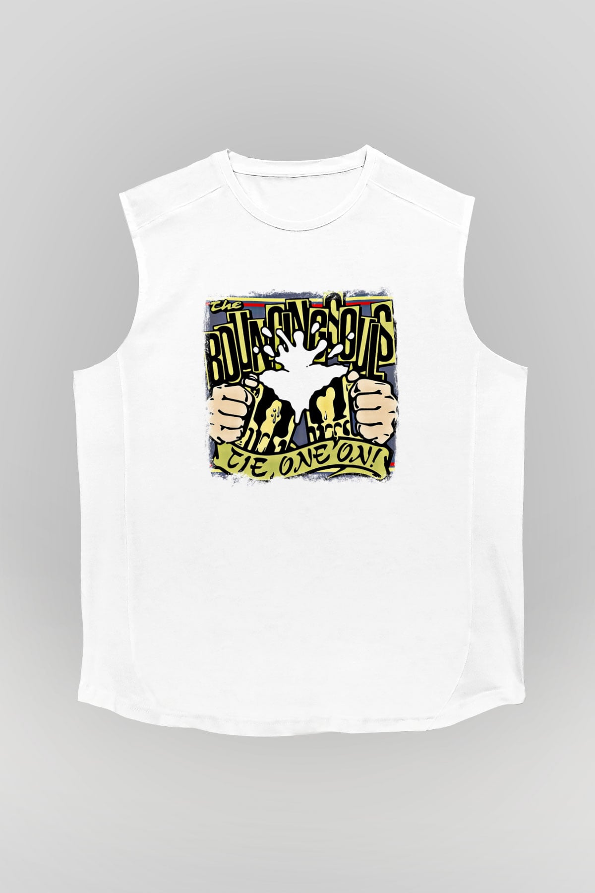 Bouncing Souls Baskılı Unisex Beyaz Kolsuz Tişört