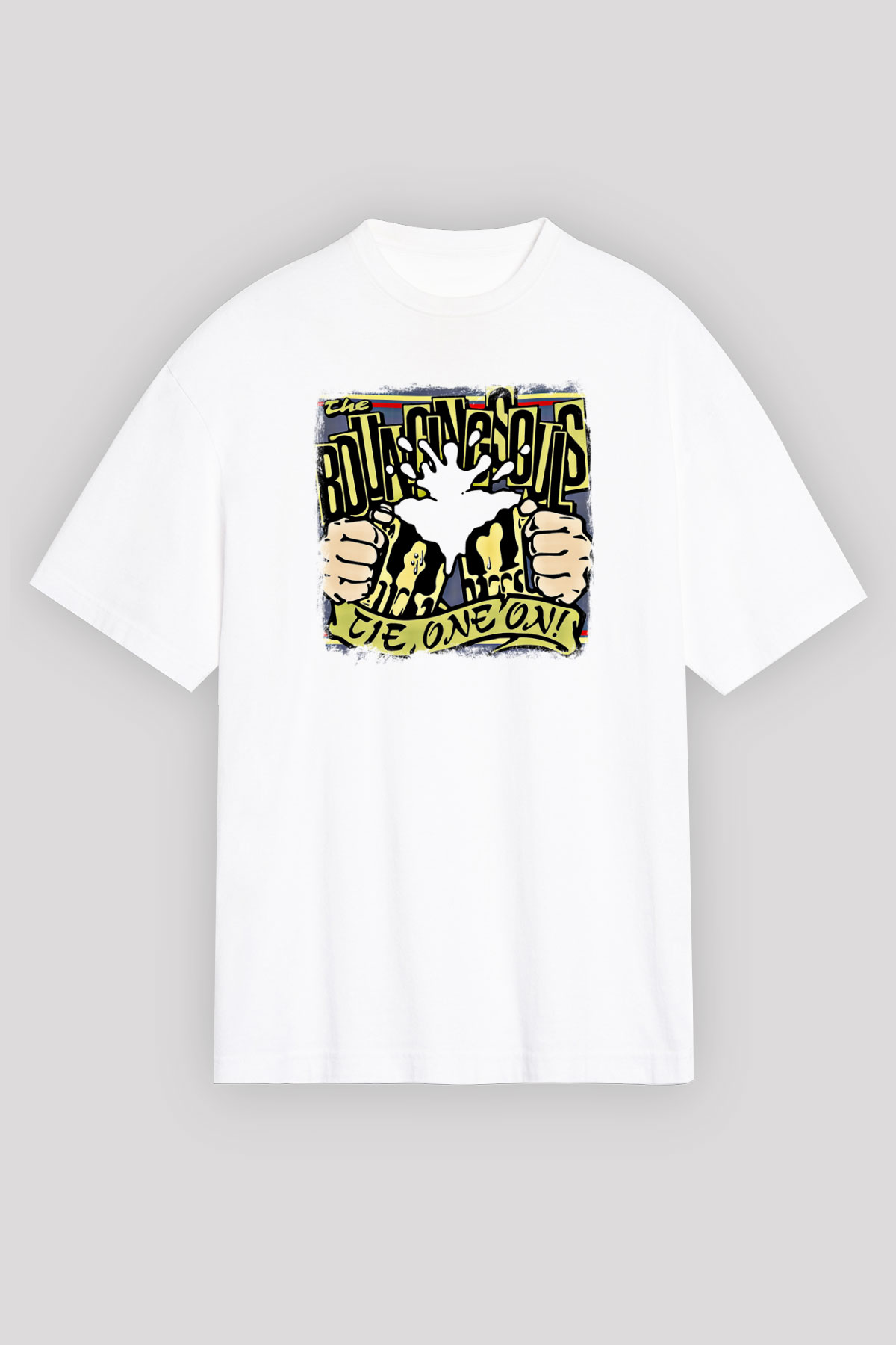 Bouncing Souls Baskılı Unisex Beyaz Oversize Tişört