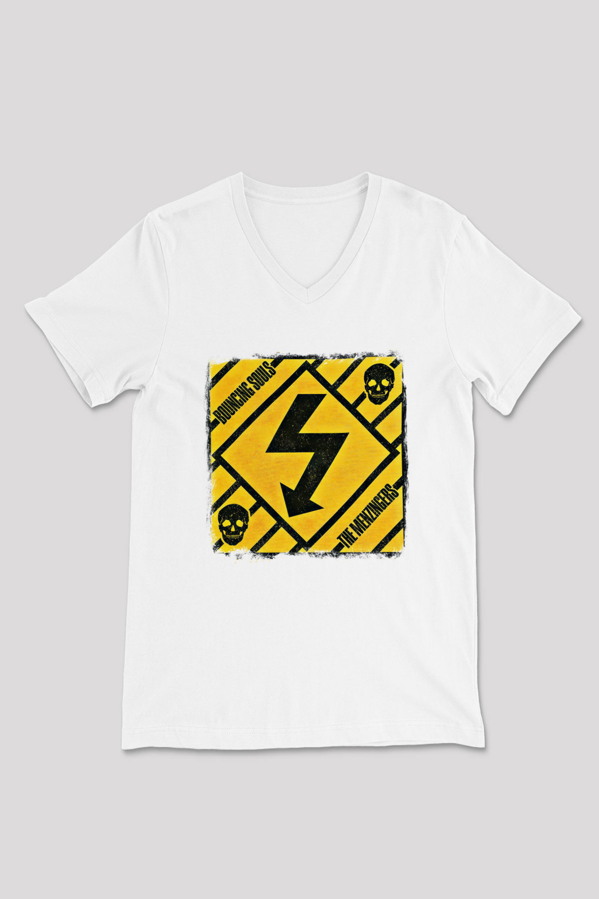 Bouncing Souls Baskılı Unisex Beyaz V Yaka Tişört