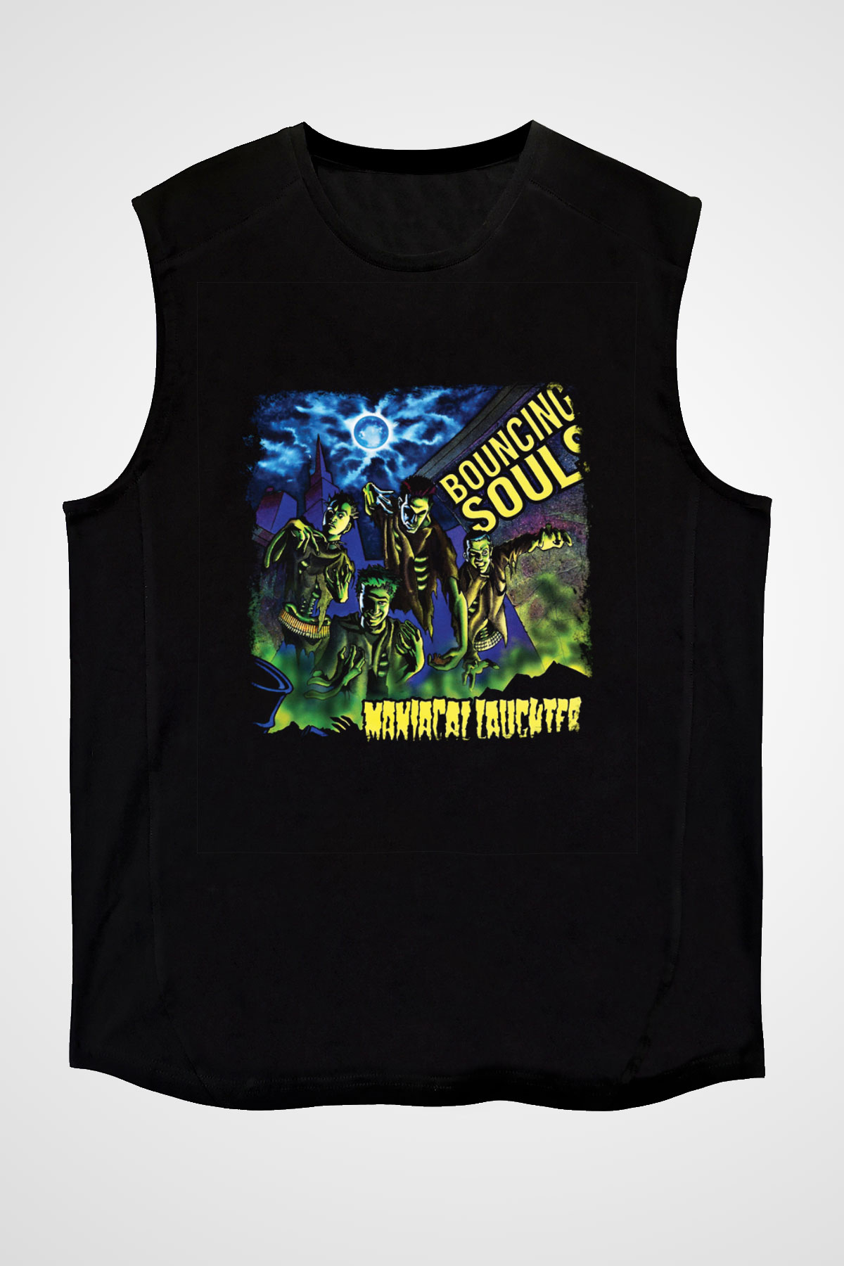 Bouncing Souls Baskılı Unisex Siyah Kolsuz Tişört