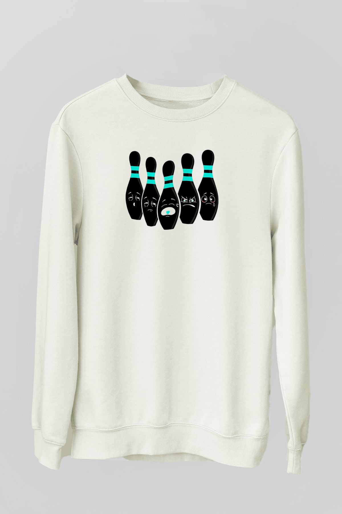 Bovling Baskılı Unisex Ekru Sweatshirt