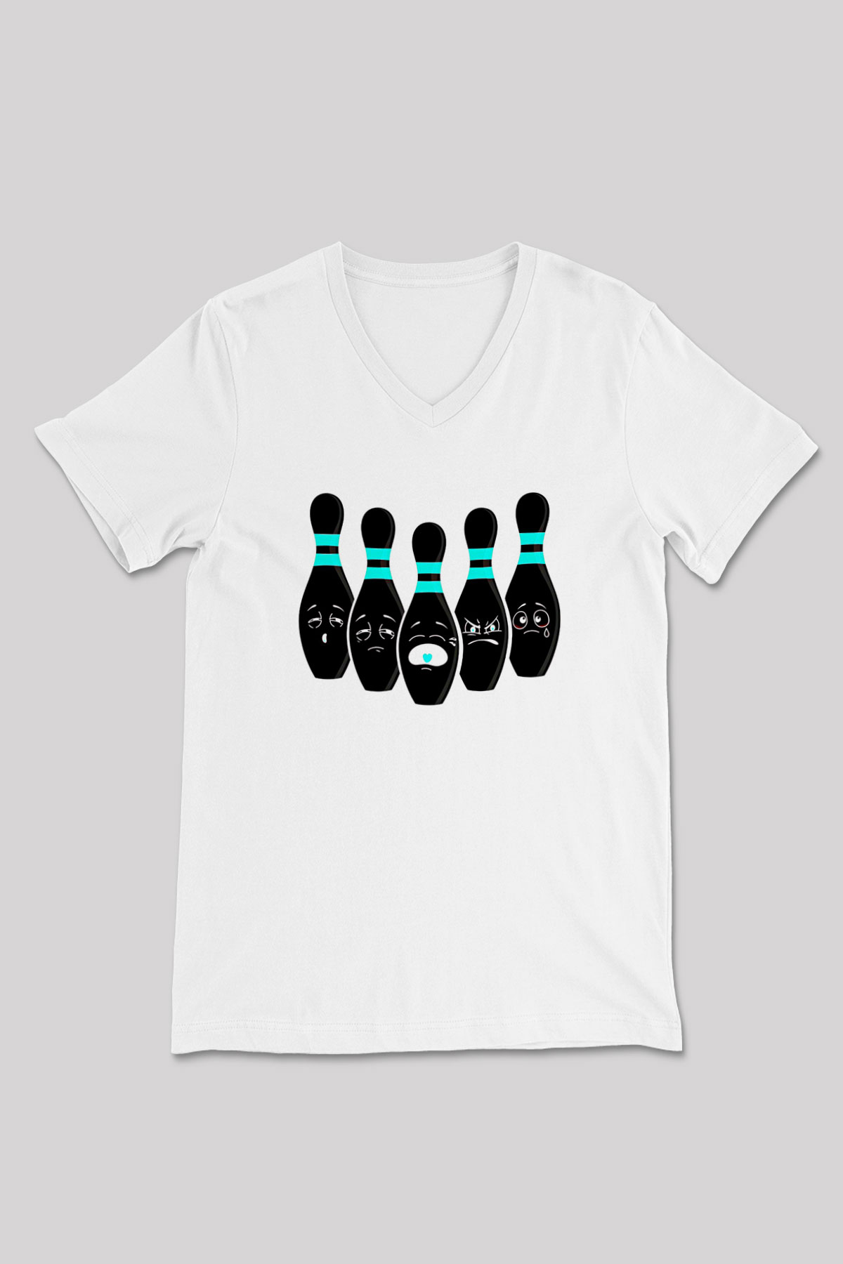 Bovling Baskılı Unisex V Yaka Tişört - Tshirt