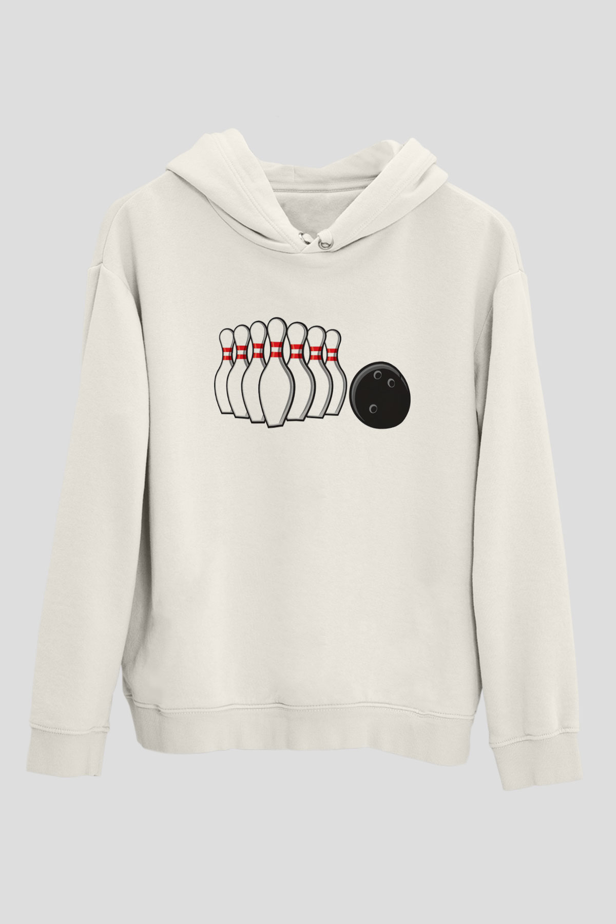 Bovling Beyaz Unisex Kapüşonlu Sweatshirt