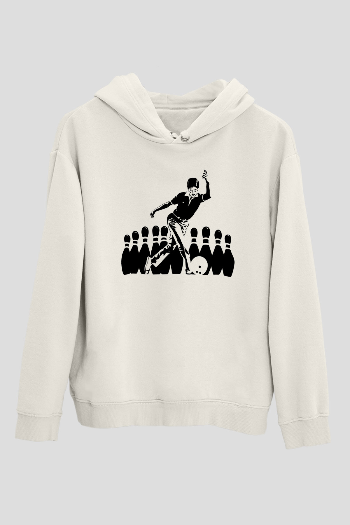 Bovling Beyaz Unisex Kapüşonlu Sweatshirt