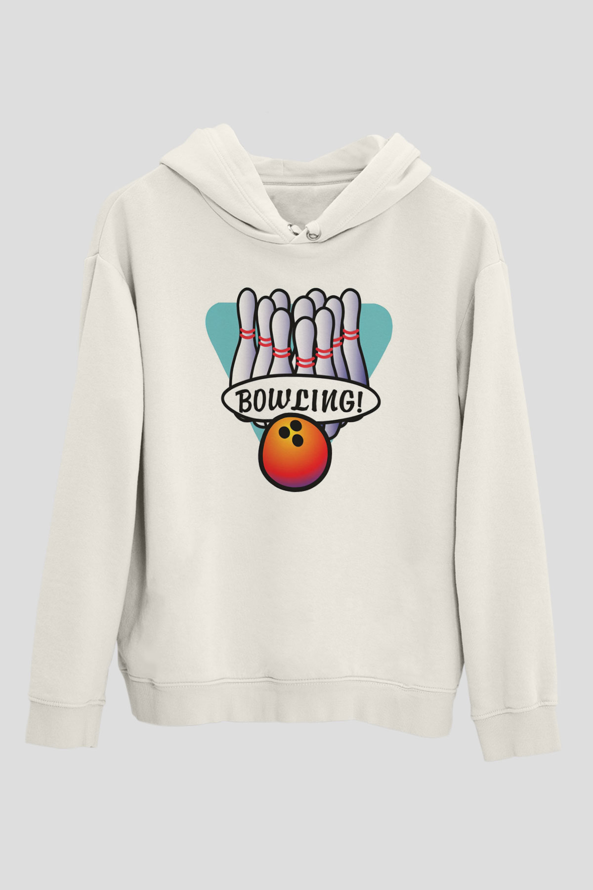 Bovling Beyaz Unisex Kapüşonlu Sweatshirt