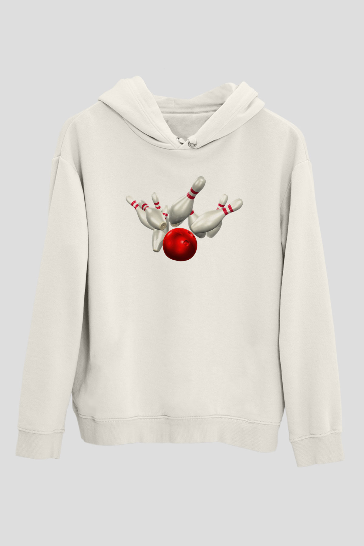 Bovling Beyaz Unisex Kapüşonlu Sweatshirt