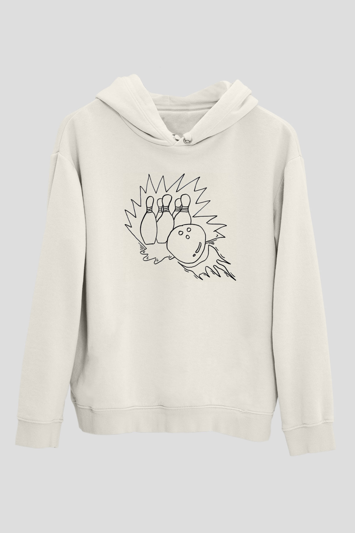 Bovling Beyaz Unisex Kapüşonlu Sweatshirt
