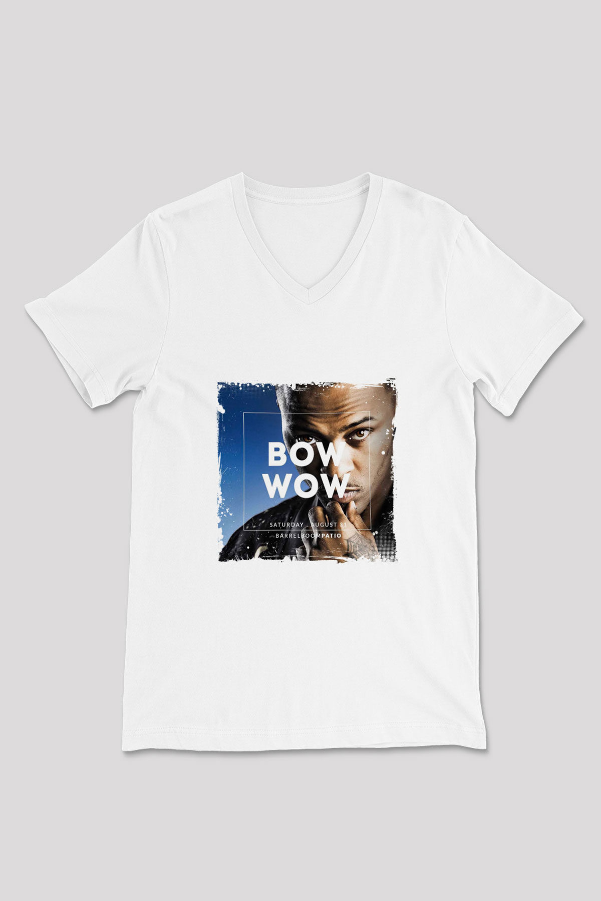 Bow Wow Baskılı Beyaz V Yaka Unisex Tişört