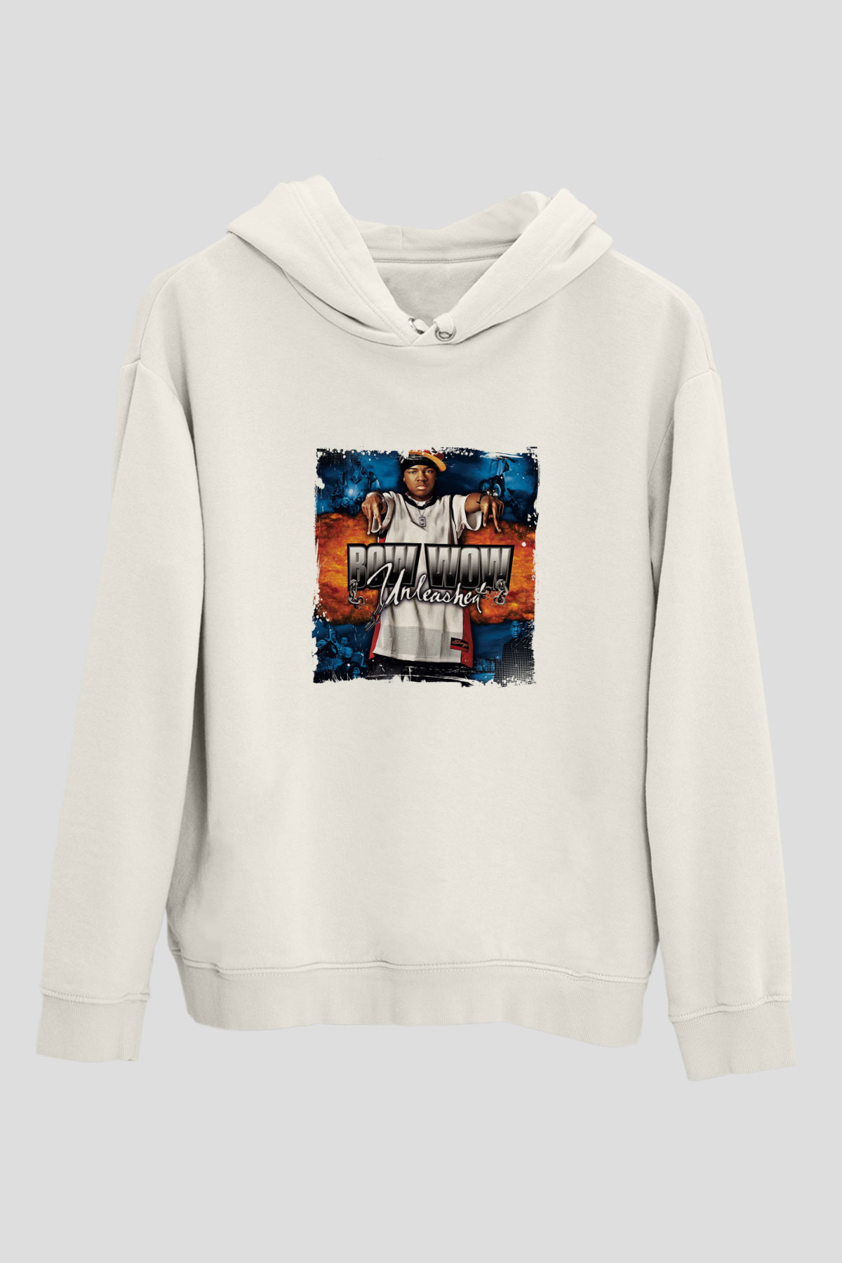 Bow Wow Baskılı Unisex Beyaz Hoodie