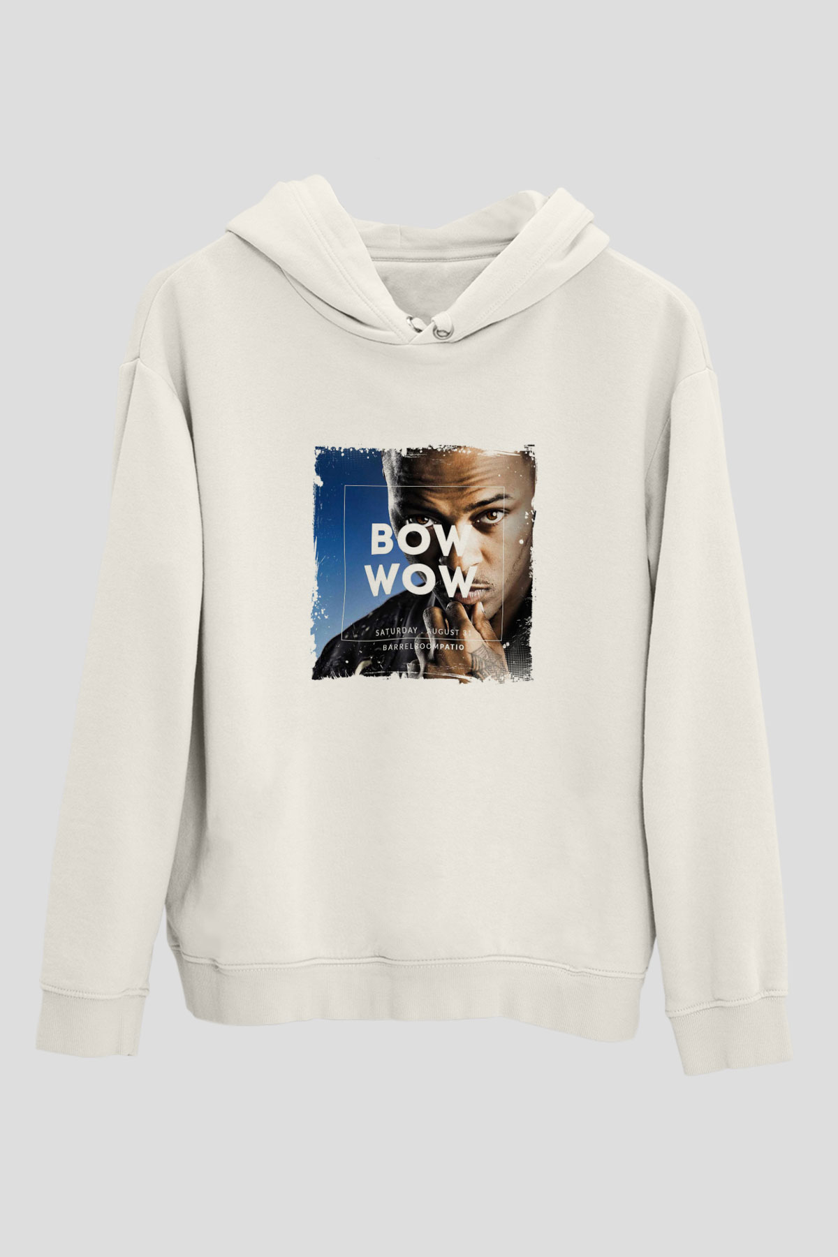 Bow Wow Baskılı Unisex Beyaz Hoodie