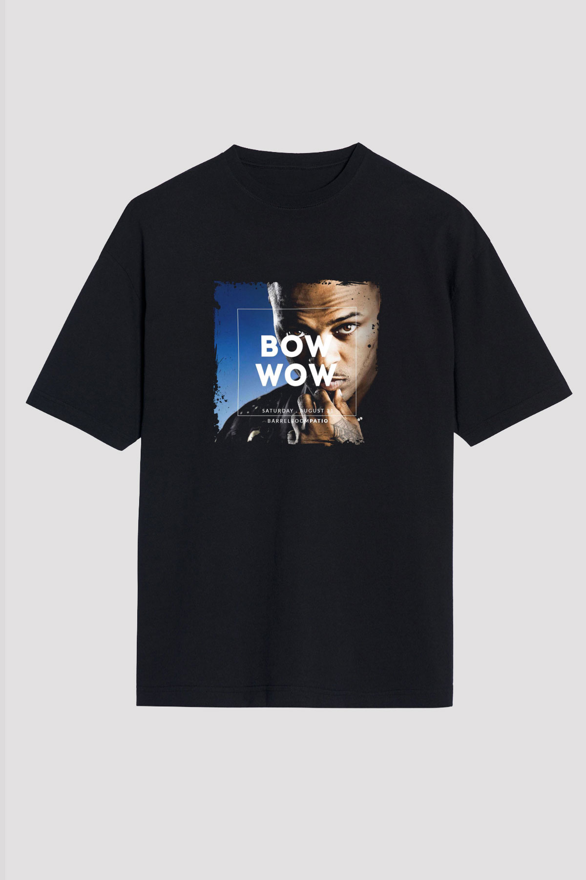 Bow Wow Baskılı Unisex Oversize Siyah Tişört