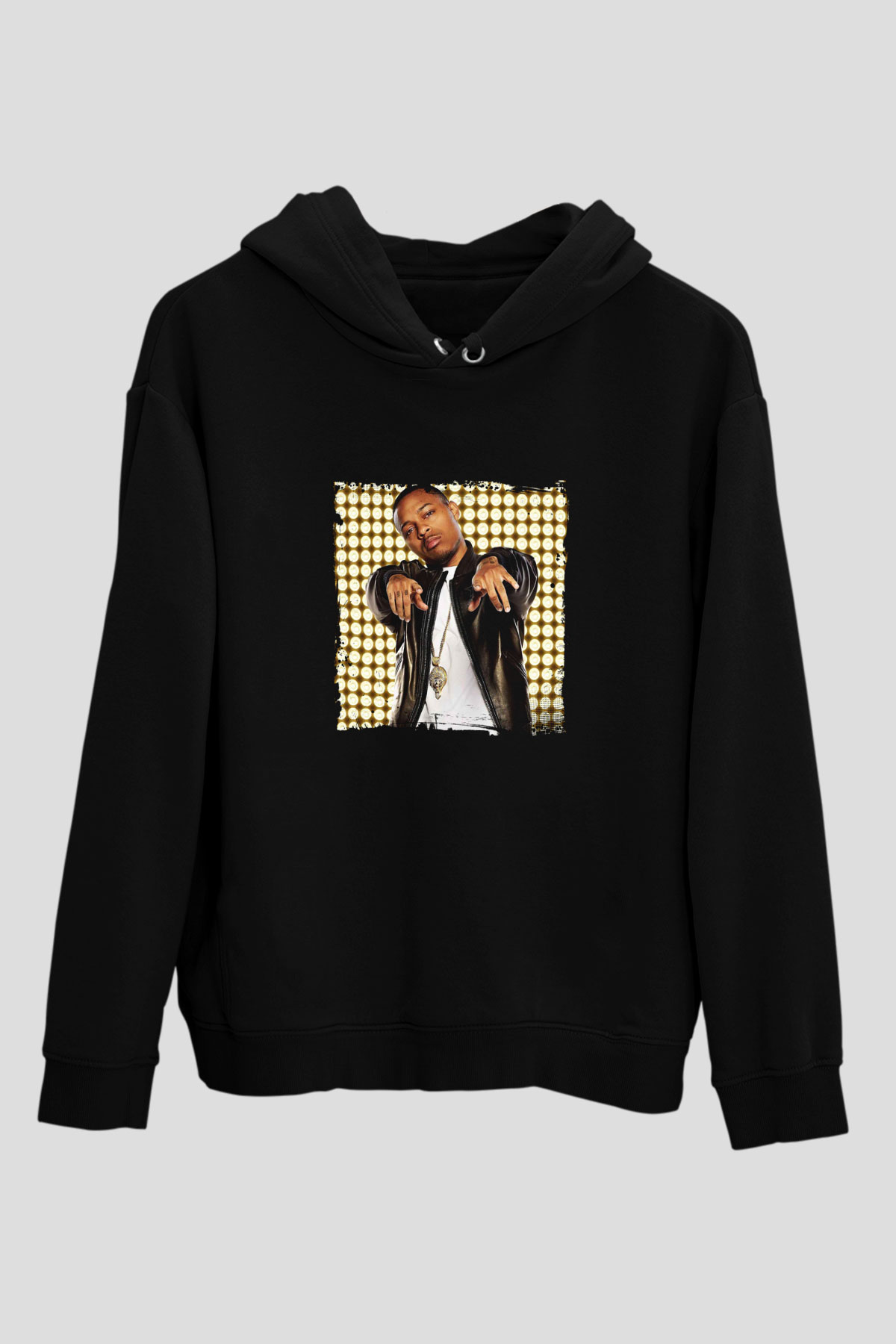 Bow Wow Baskılı Unisex Siyah Hoodie