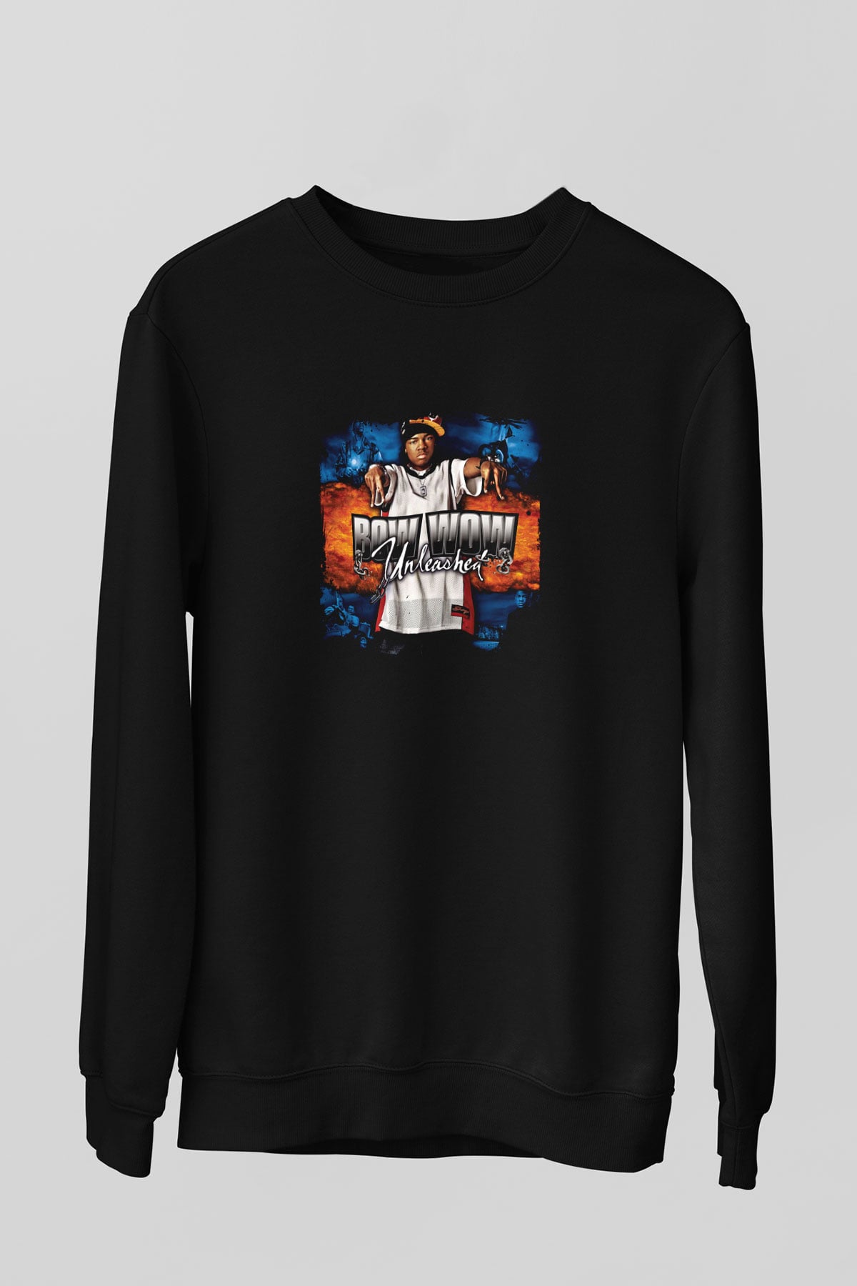 Bow Wow Baskılı Unisex Siyah Sweatshirt
